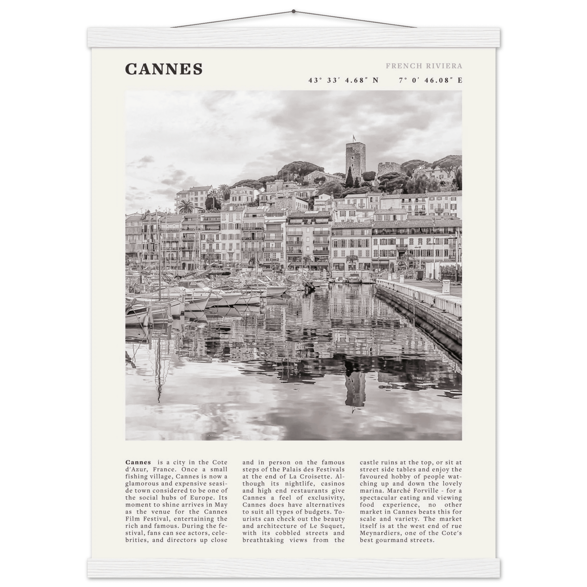 Cannes Poster | Black & White French Riviera Wall Art | France Travel Print - Evergreen Posters