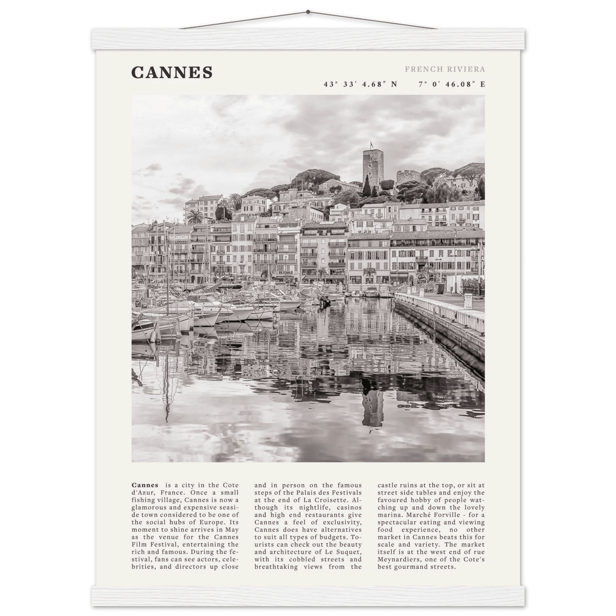Cannes Poster | Black & White French Riviera Wall Art | France Travel Print - Evergreen Posters