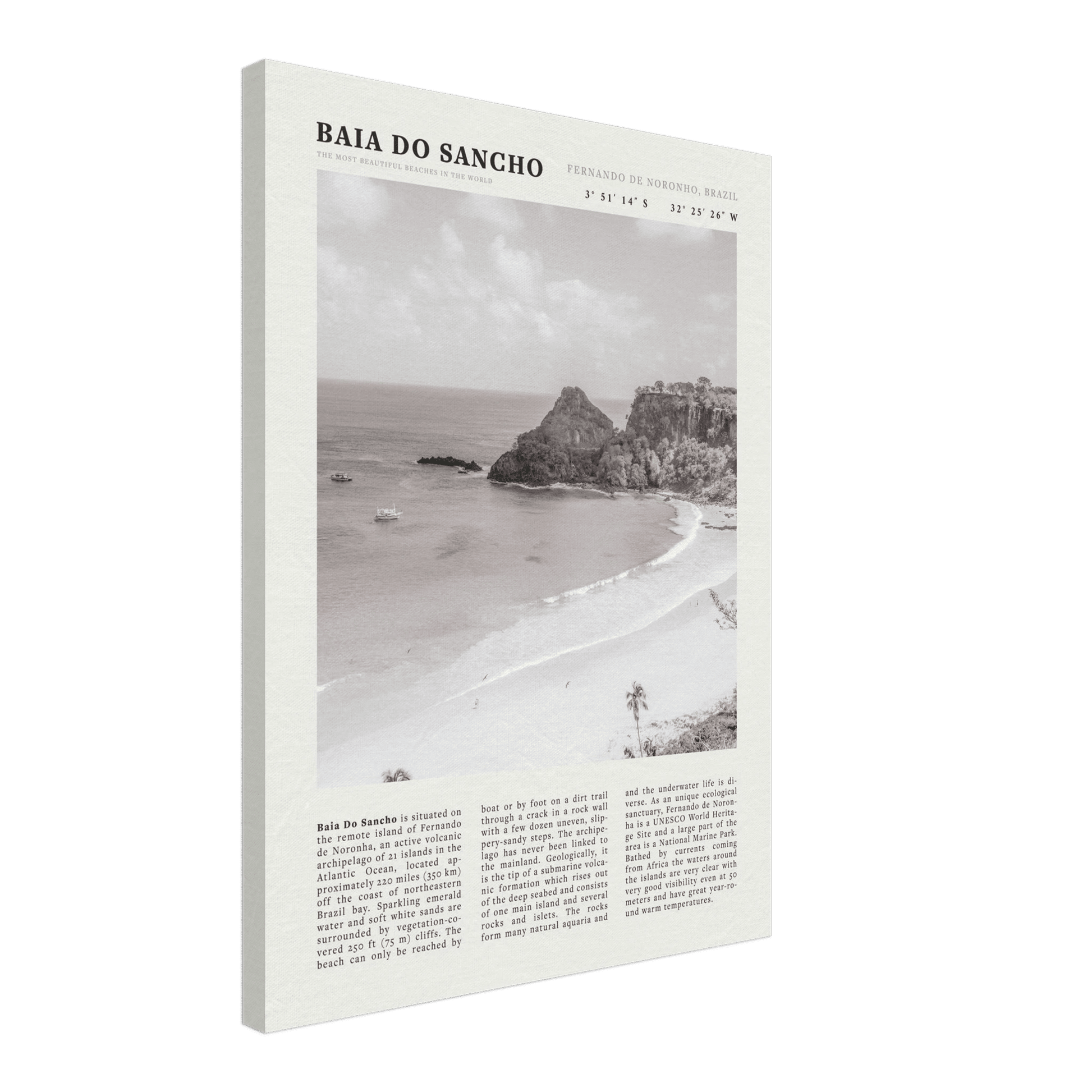 Baia Do Sancho Poster | Black & White Brazil Beach Wall Art | Fernando de Noronha - Evergreen Posters