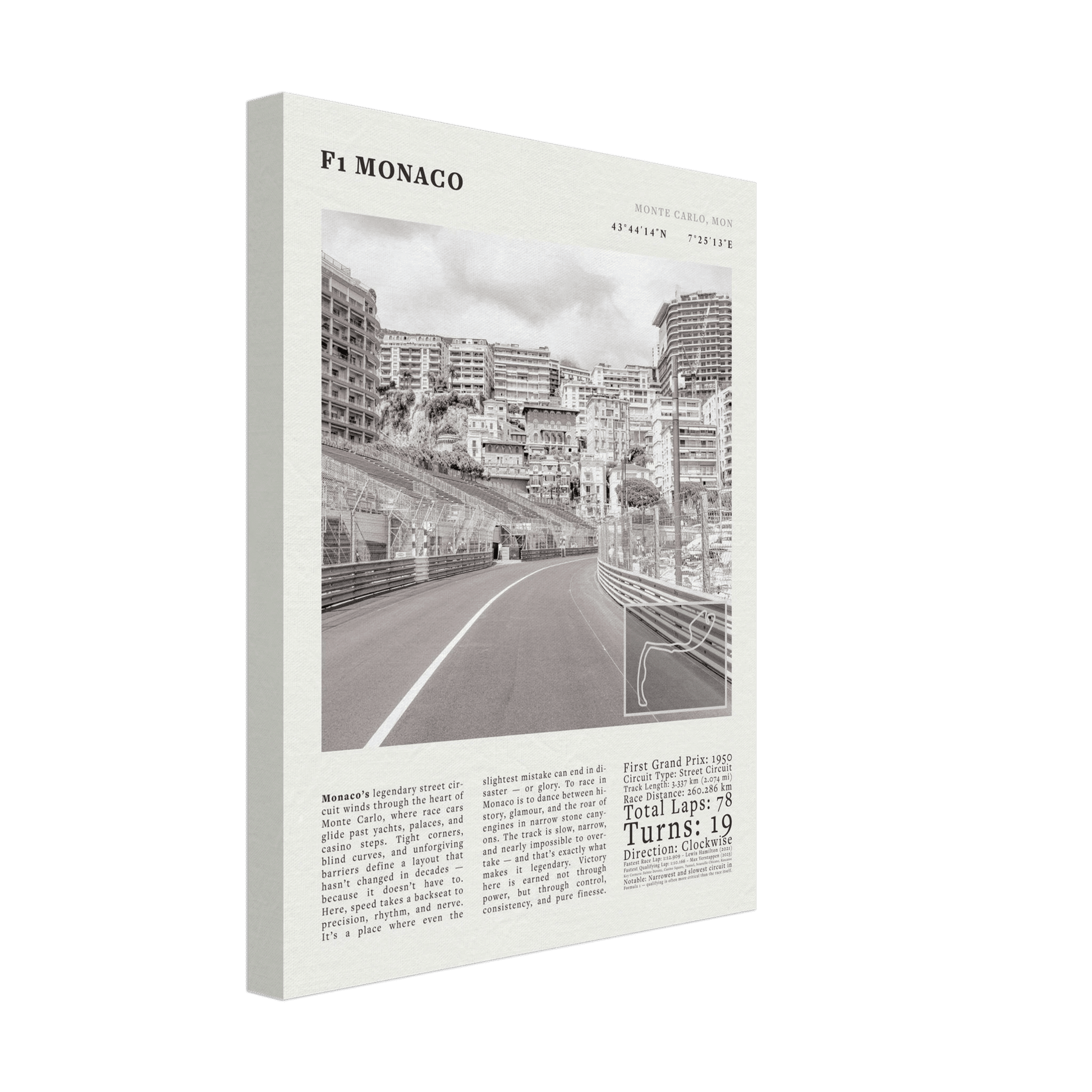 F1 Monaco Poster Black and White – Vintage Monte Carlo Street Circuit Print (Digital & Printed Options) - Evergreen Posters