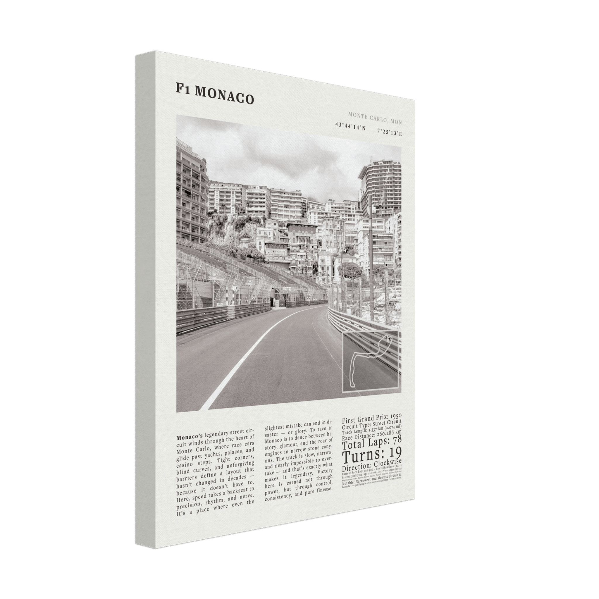 F1 Monaco Poster Black and White – Vintage Monte Carlo Street Circuit Print (Digital & Printed Options) - Evergreen Posters
