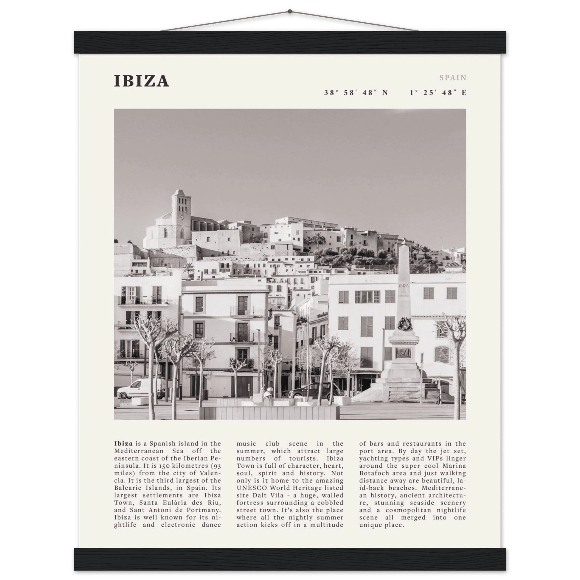 Ibiza Poster | Black & White Spanish Island Wall Art | Spain Travel Print - Evergreen Posters