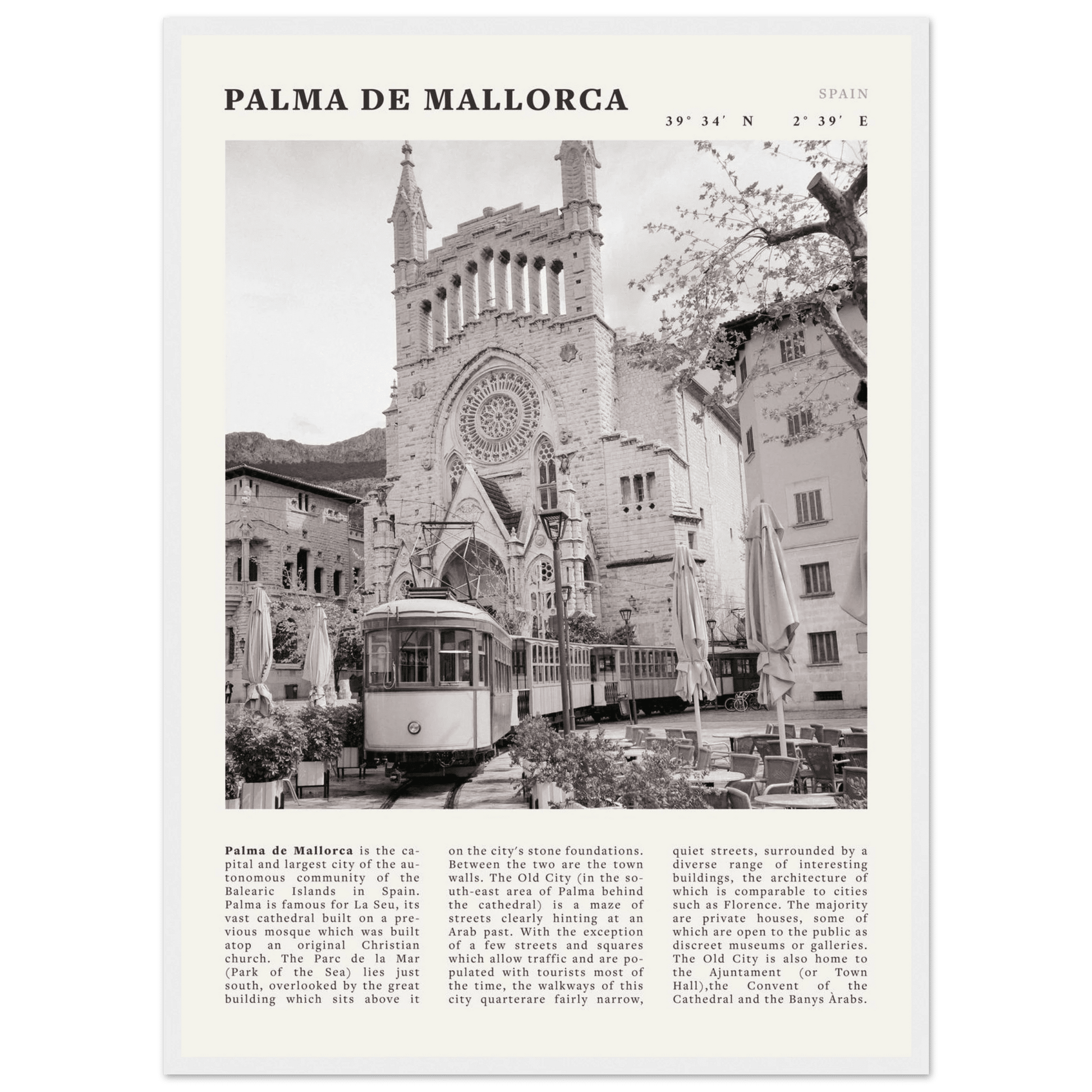 Palma de Mallorca Poster | Black & White Spain Wall Art | Travel Print | Mediterranean Decor - Evergreen Posters