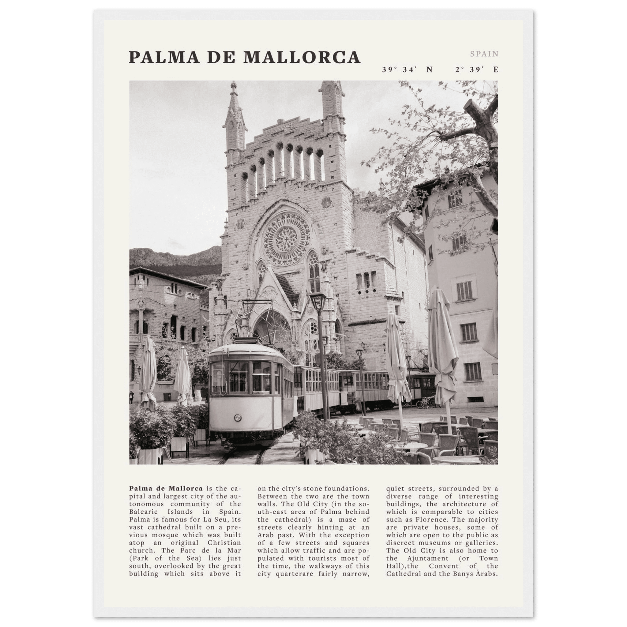 Palma de Mallorca Poster | Black & White Spain Wall Art | Travel Print | Mediterranean Decor - Evergreen Posters