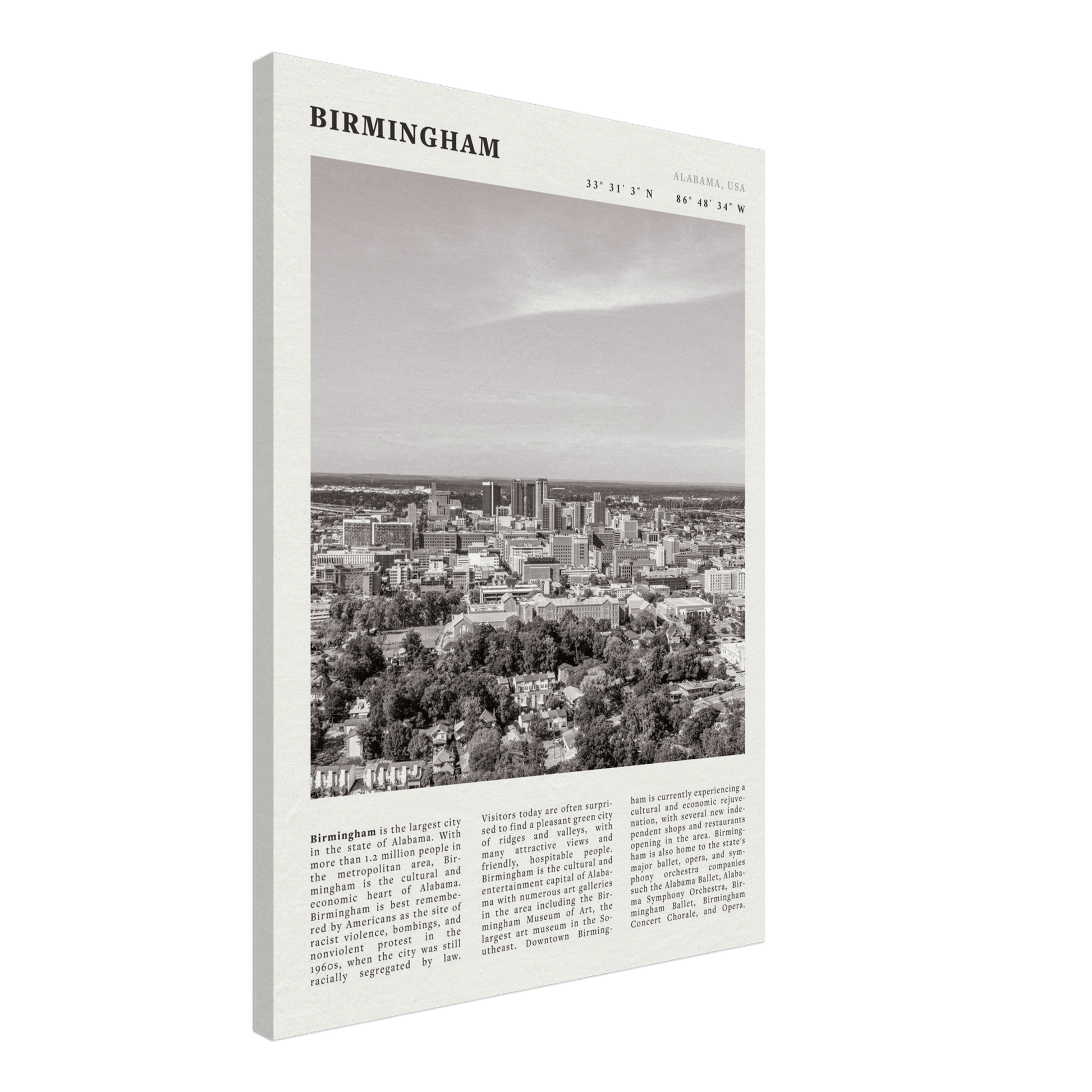 Birmingham Poster | Black & White Alabama Skyline Wall Art | AL Travel Print - Evergreen Posters