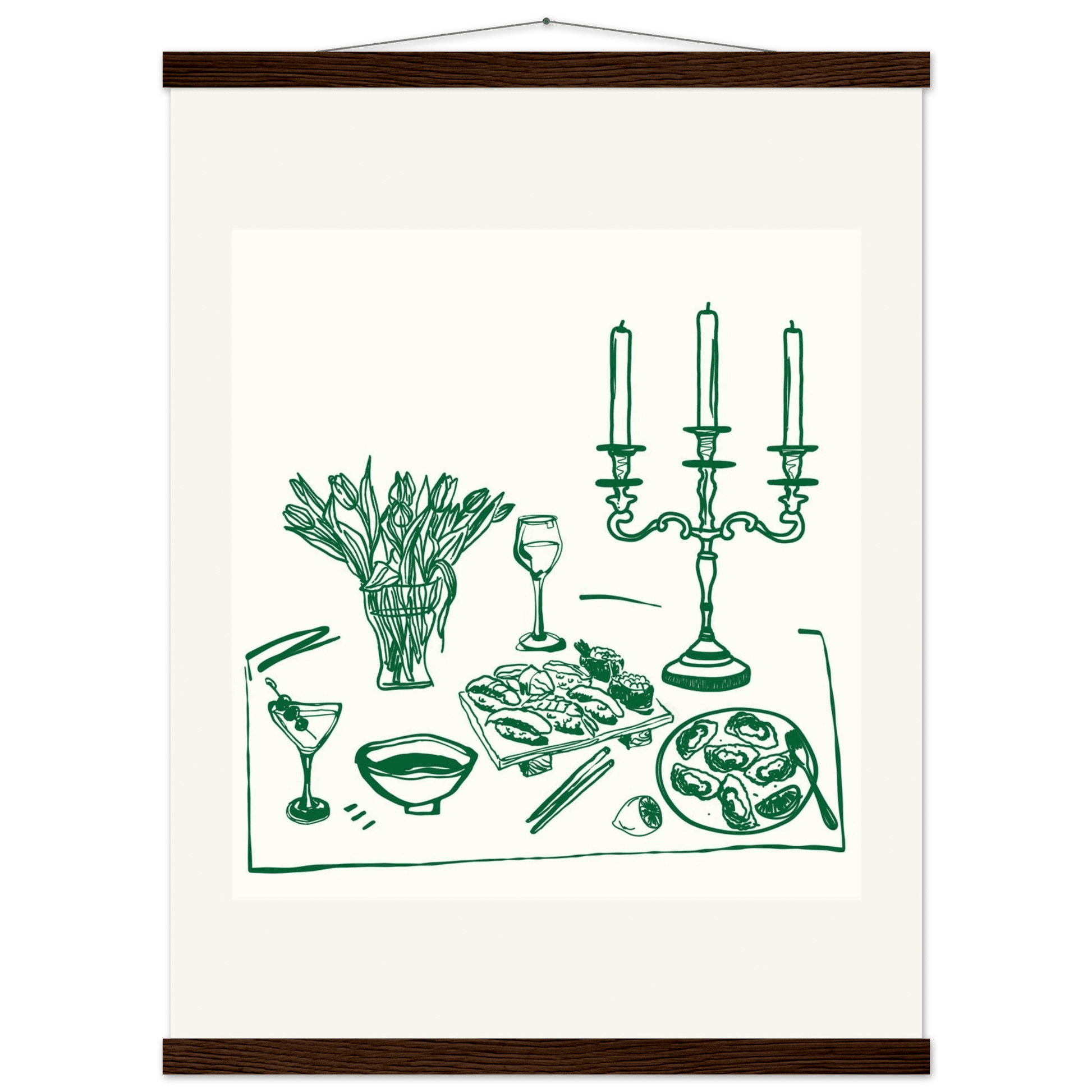 Fine Dining Table Print | Green Line Art Kitchen Wall Art | Elegant Dining Room Poster - Evergreen Posters
