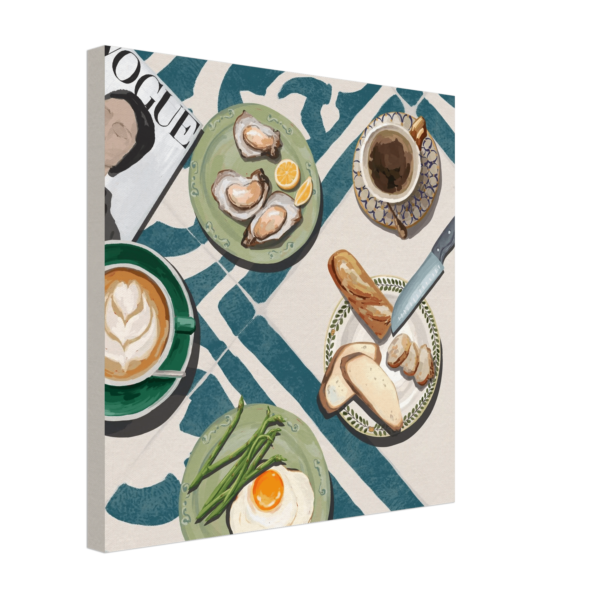 Oysters & Vogue Brunch Poster | Luxury Kitchen Wall Art | Blue Tile Square Print - Evergreen Posters - 25
