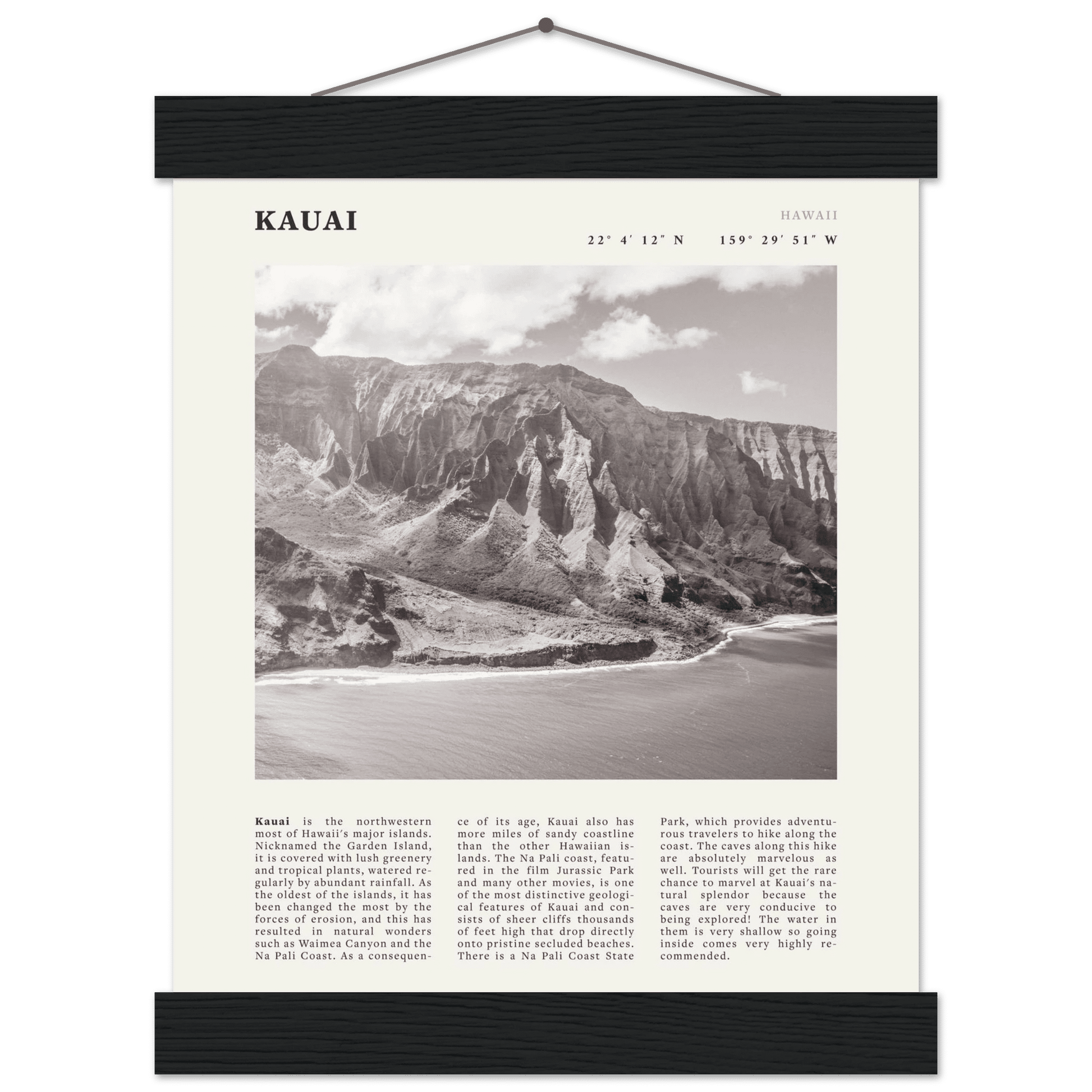 Kauai Poster | Black & White Na Pali Coast Wall Art | Hawaii Travel Print Decor - Evergreen Posters