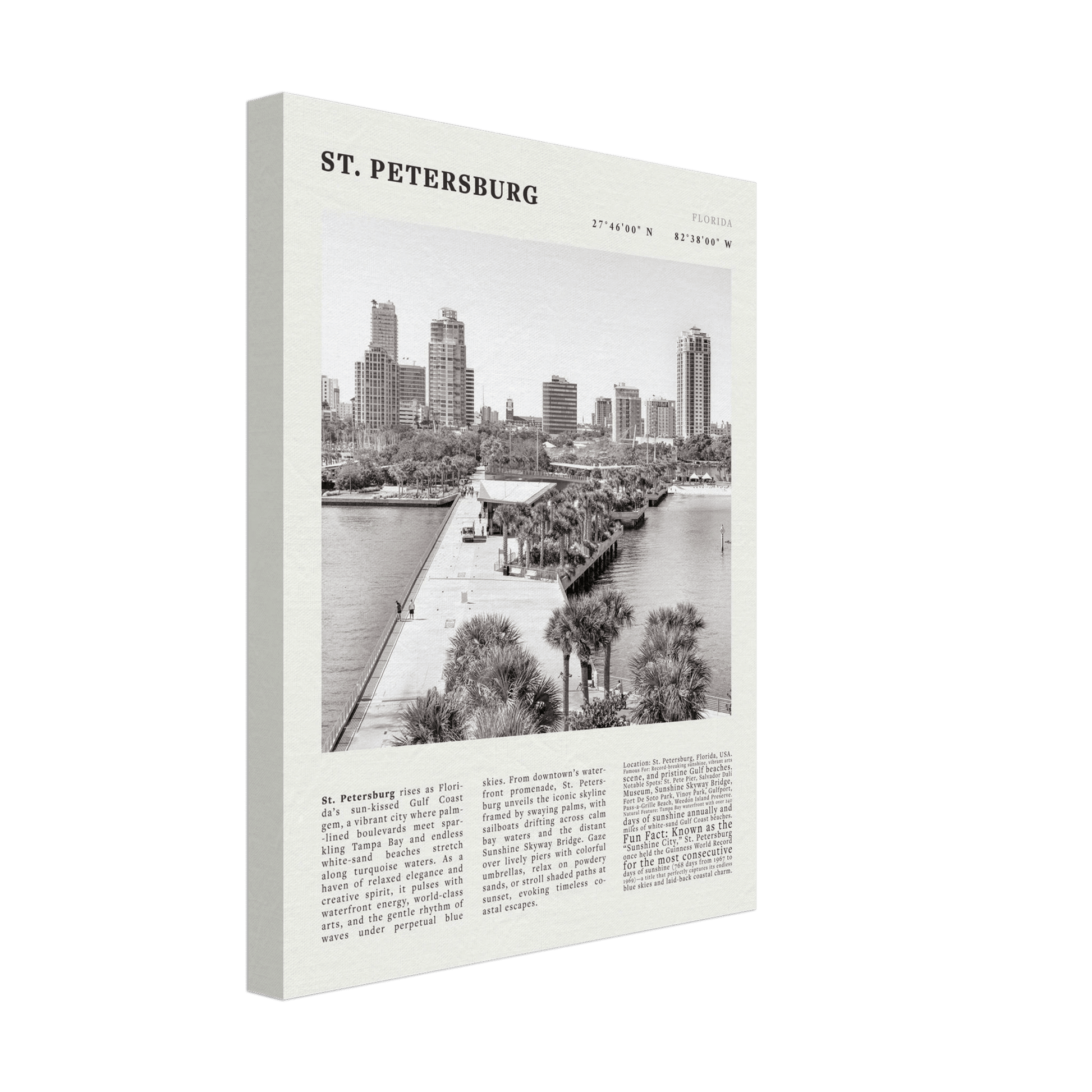 St. Petersburg Florida Poster Black and White – Vintage St Pete Skyline Print (Digital & Printed Options) - Evergreen Posters