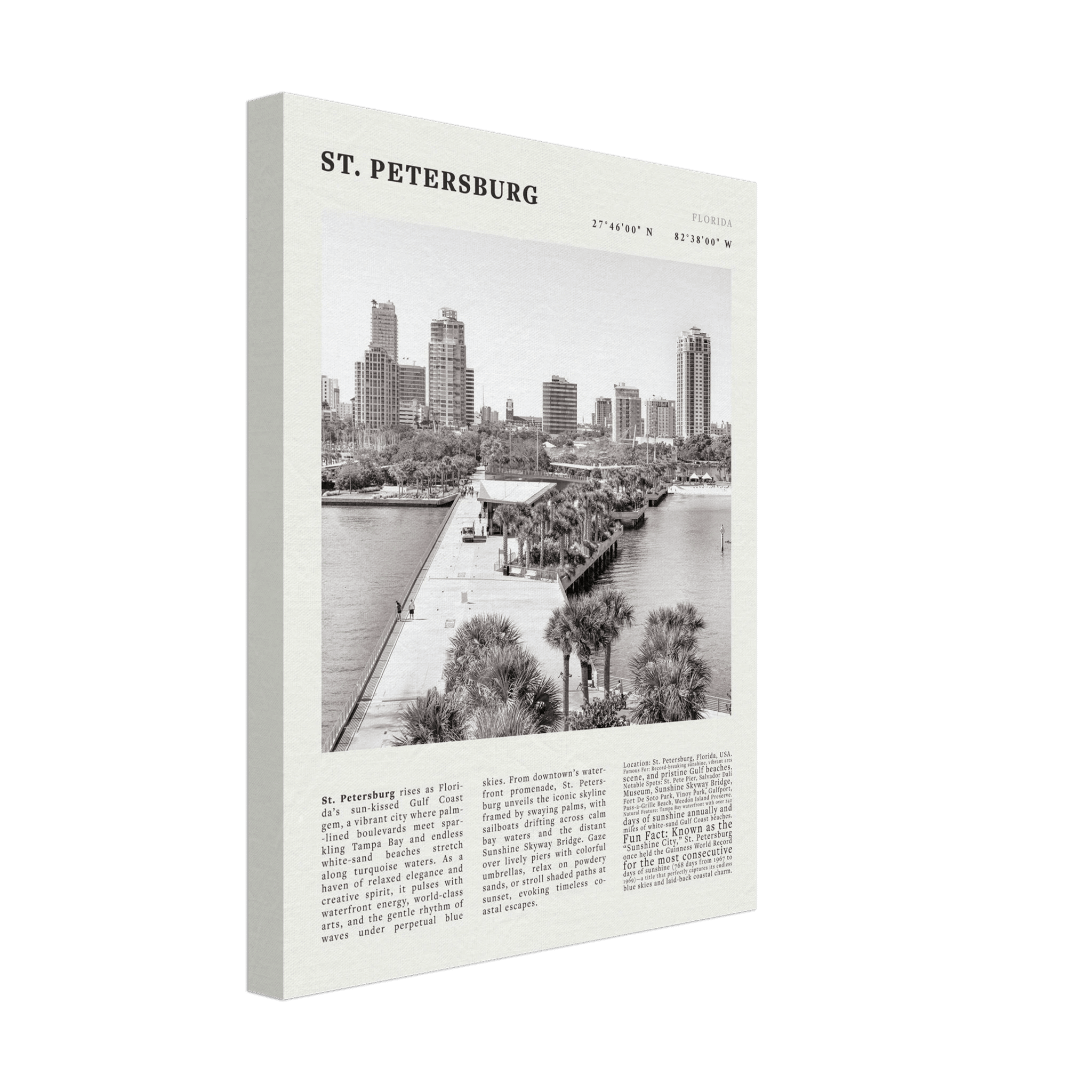 St. Petersburg Florida Poster Black and White – Vintage St Pete Skyline Print (Digital & Printed Options) - Evergreen Posters