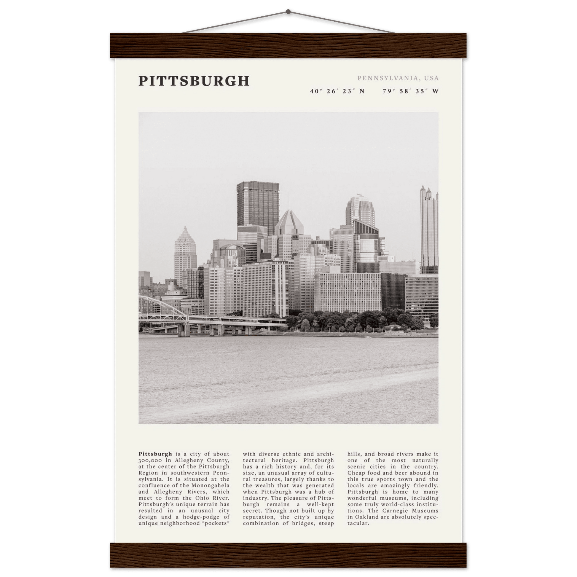 Pittsburgh Poster | Black & White Pennsylvania Skyline Wall Art | PA Travel Print - Evergreen Posters