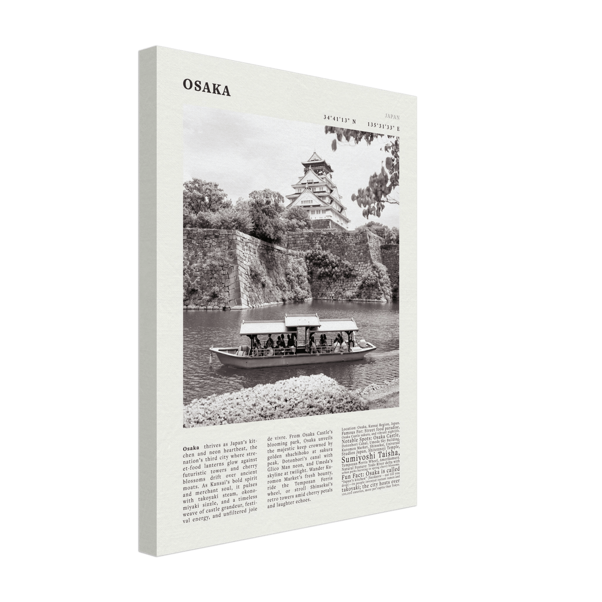Osaka Poster Black and White – Vintage Osaka Castle Cherry Blossom Print (Digital & Printed Options) - Evergreen Posters