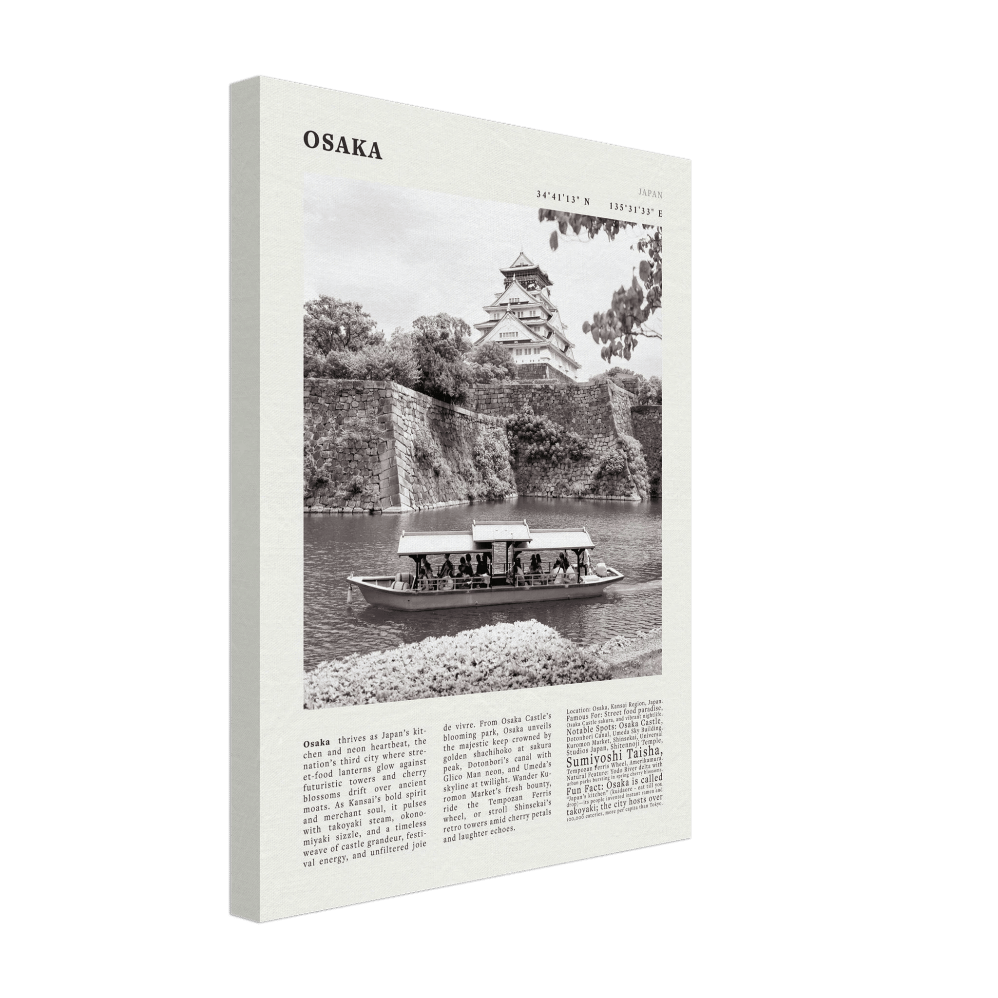 Osaka Poster Black and White – Vintage Osaka Castle Cherry Blossom Print (Digital & Printed Options) - Evergreen Posters