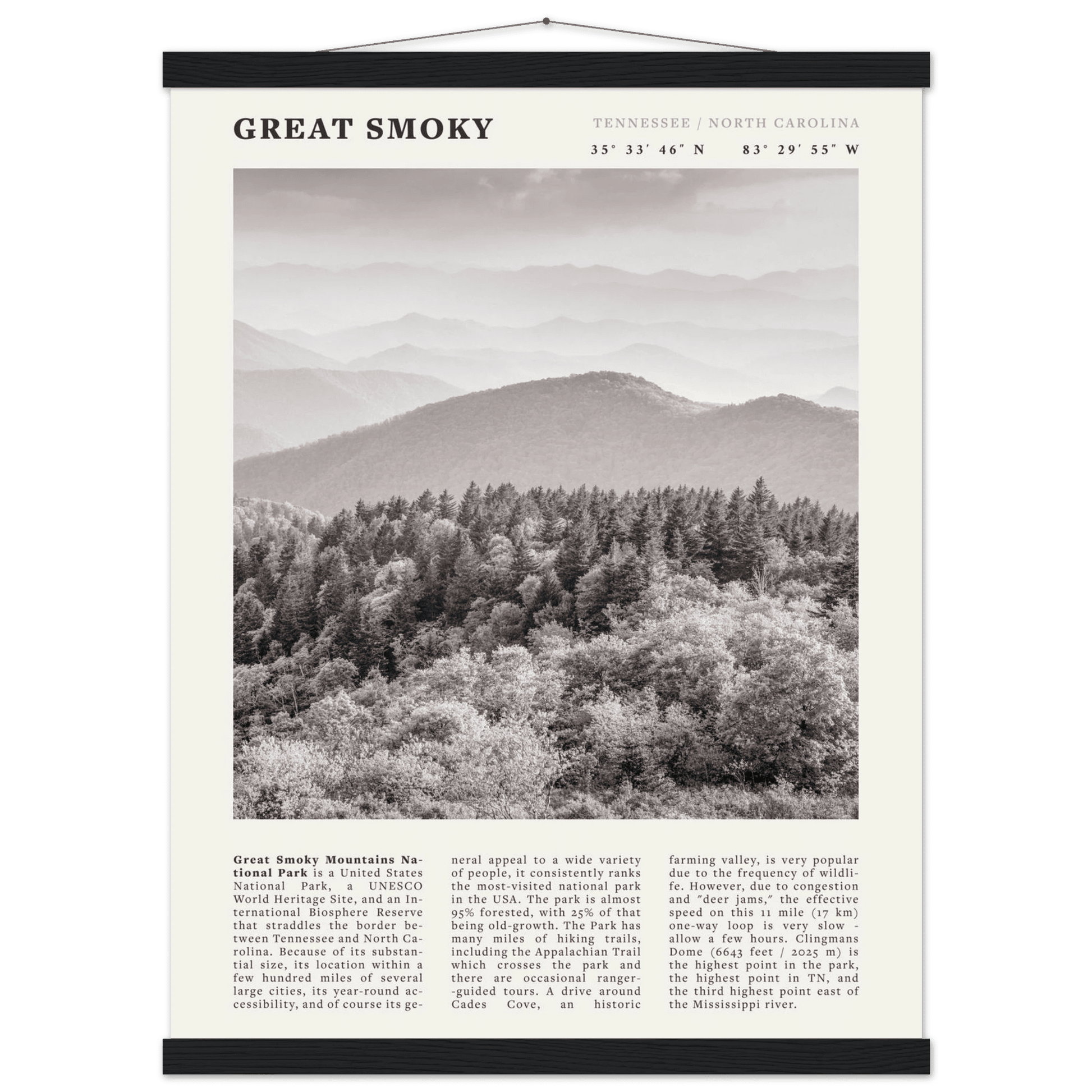 Great Smoky Mountains Poster | Black & White National Park Wall Art | Tennessee Print - Evergreen Posters