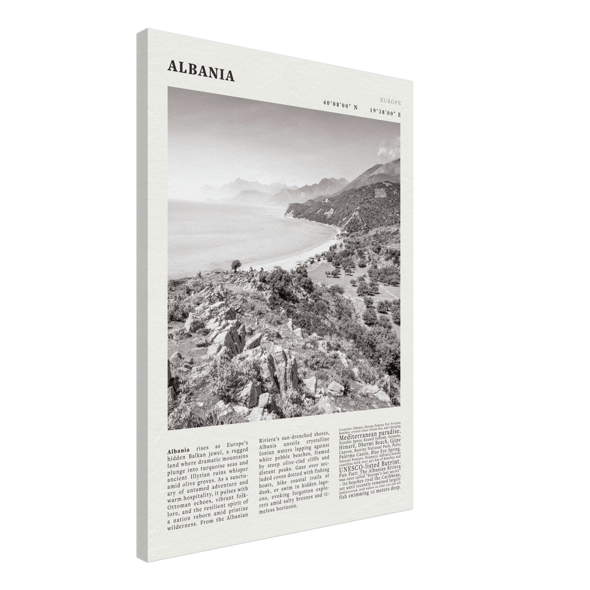 Albania Poster Black and White – Vintage Albanian Riviera Travel Print (Digital & Printed Options) - Evergreen Posters
