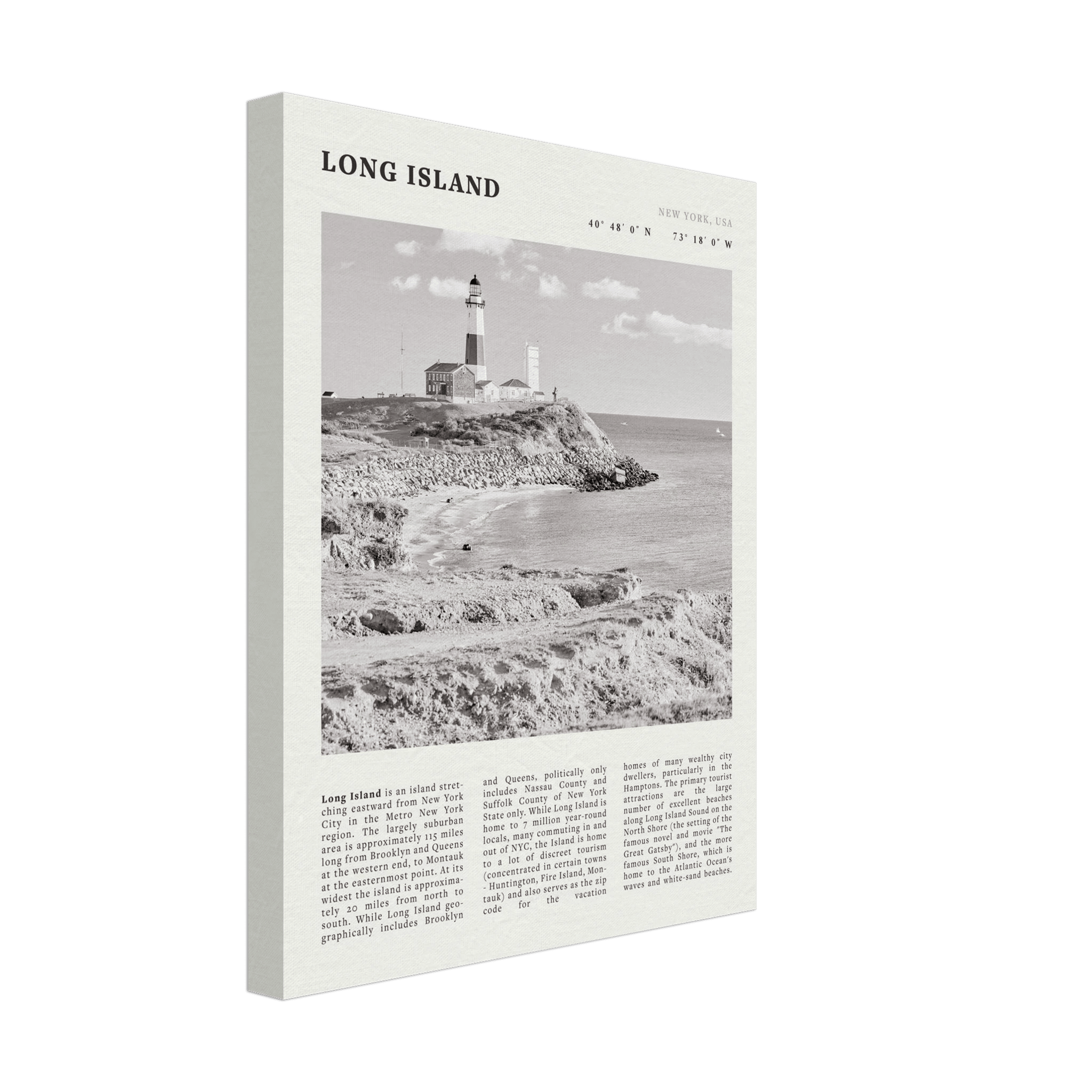Long Island Poster | Black & White Montauk Lighthouse Wall Art | New York Print - Evergreen Posters