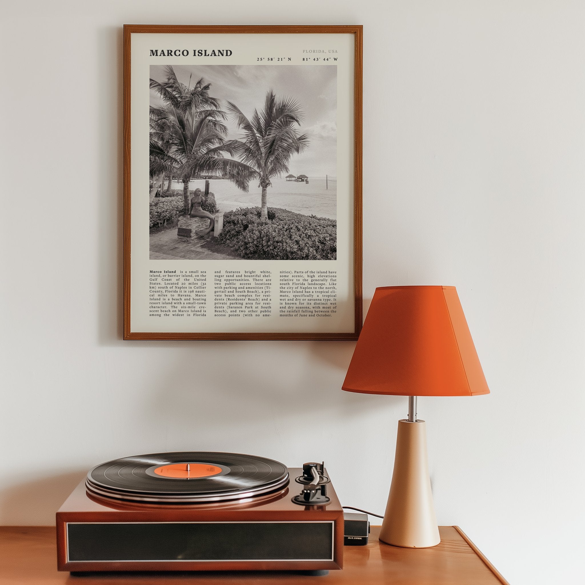 Marco Island Poster | Black & White Florida Beach Wall Art | Coastal Travel Print - Evergreen Posters