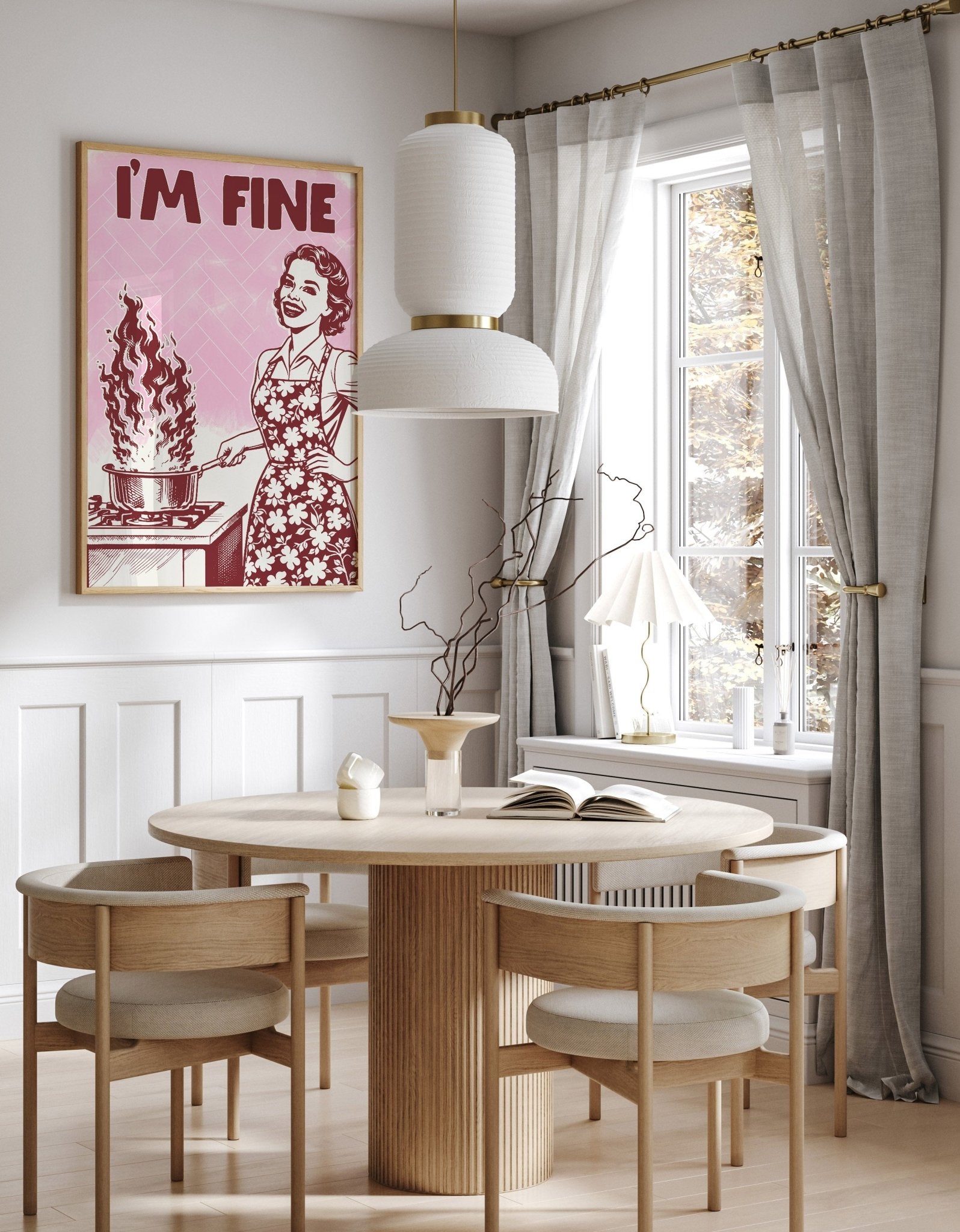 I'm Fine Poster – Funny Retro Pink Kitchen Wall Art Print (Digital & Printed Options) - Evergreen Posters