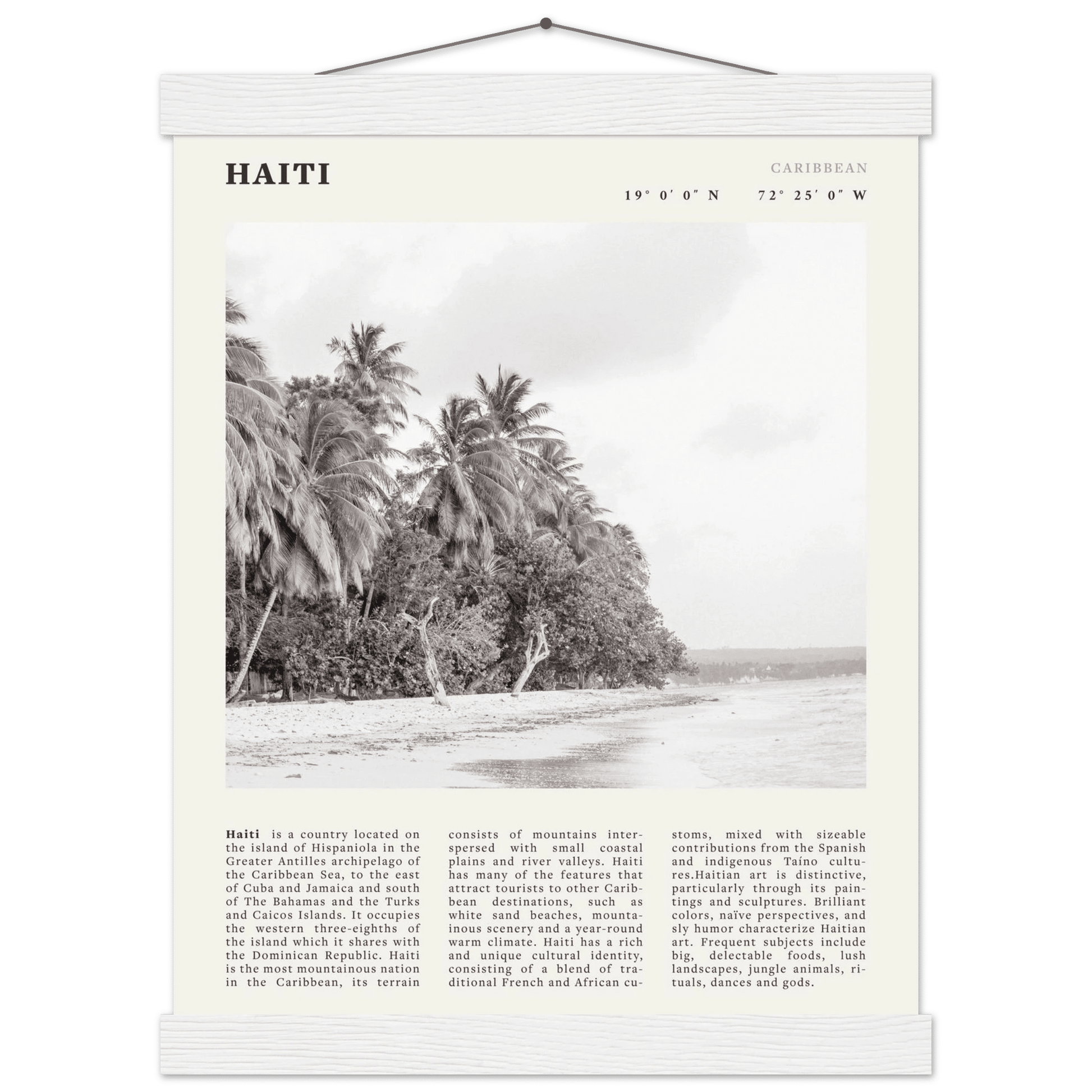 Haiti Poster | Black & White Caribbean Beach Wall Art | Tropical Travel Print - Evergreen Posters