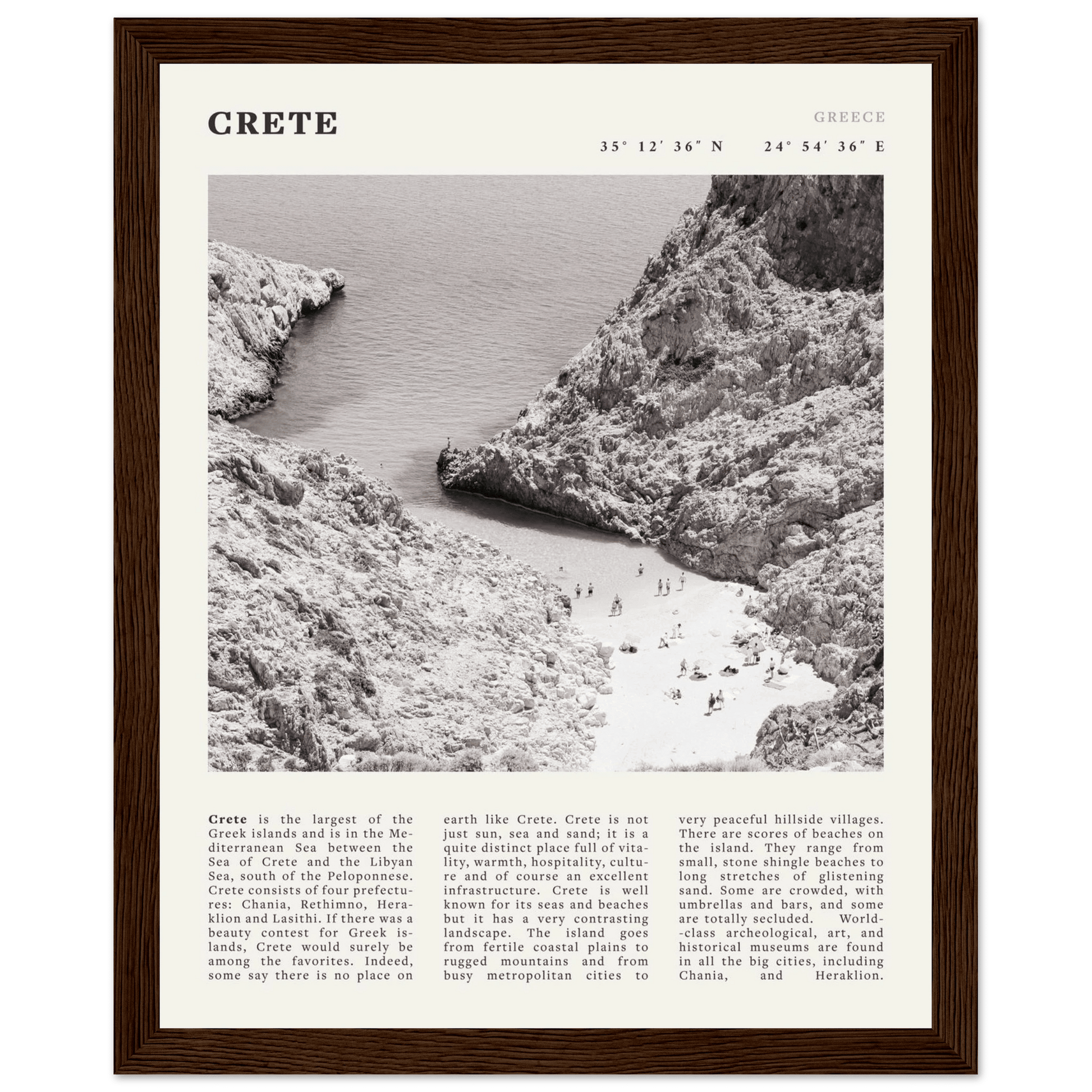 Crete Poster | Black & White Greece Beach Wall Art | Mediterranean Travel Print - Evergreen Posters