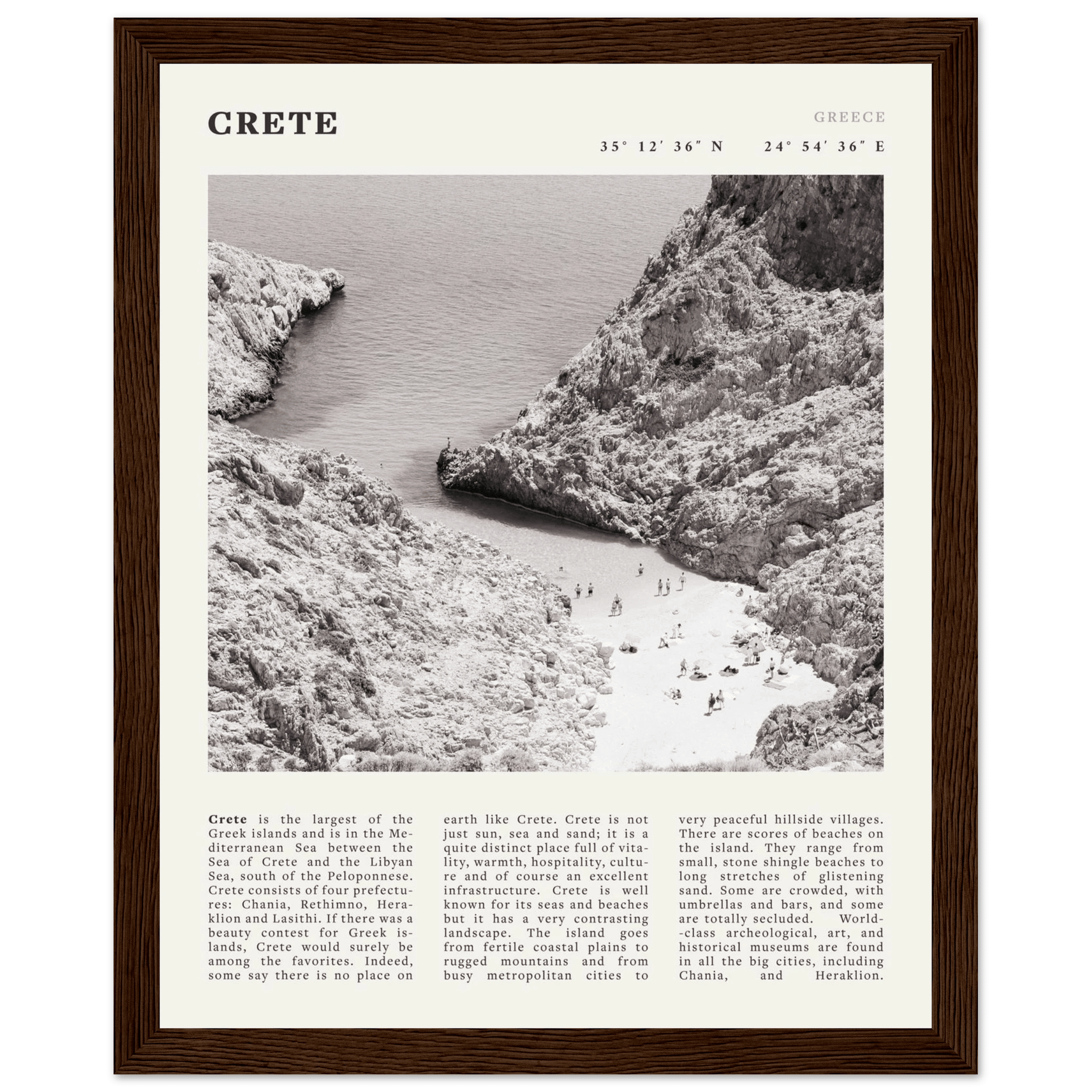 Crete Poster | Black & White Greece Beach Wall Art | Mediterranean Travel Print - Evergreen Posters