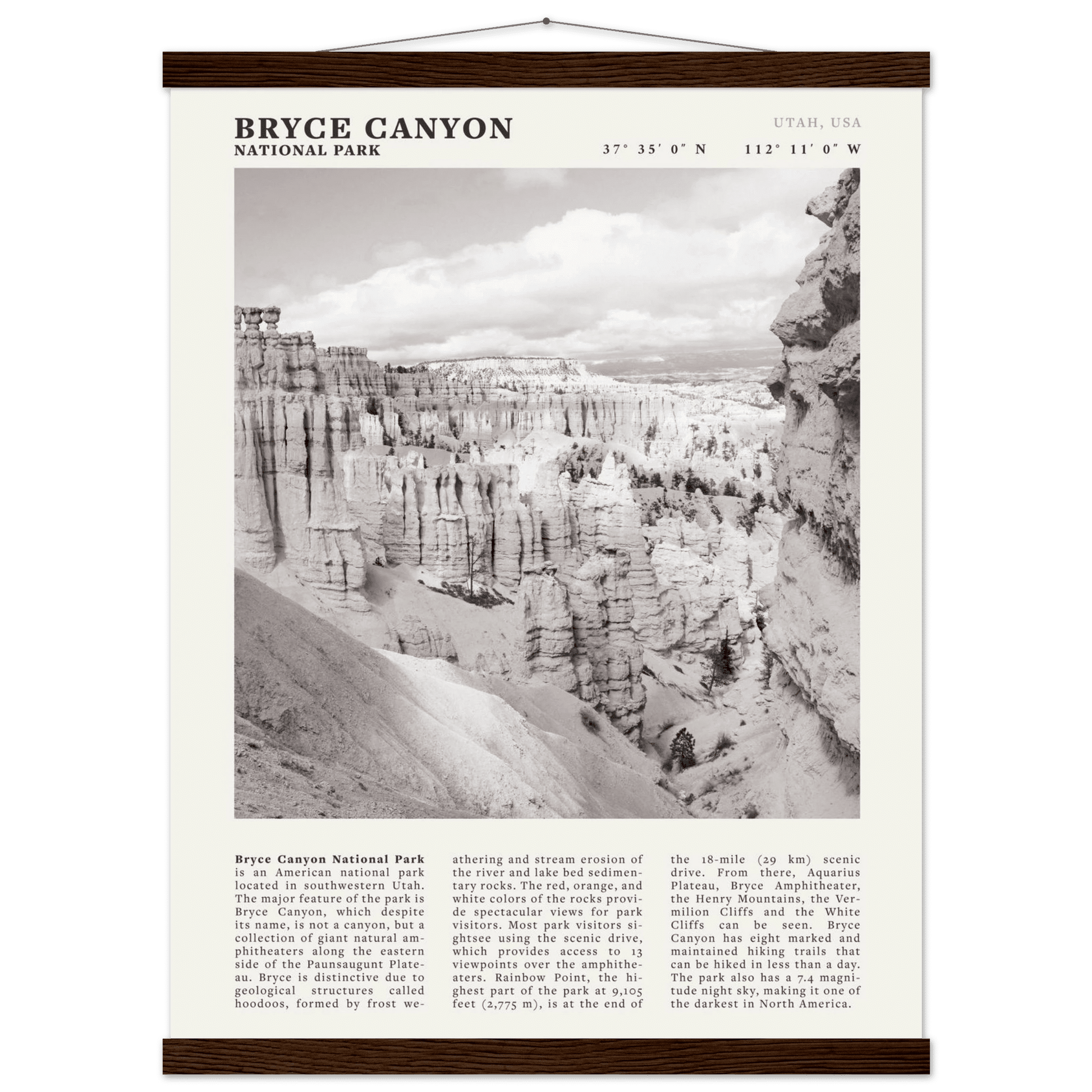 Bryce Canyon National Park Poster | Black & White Utah Hoodoos Wall Art Print - Evergreen Posters - 55