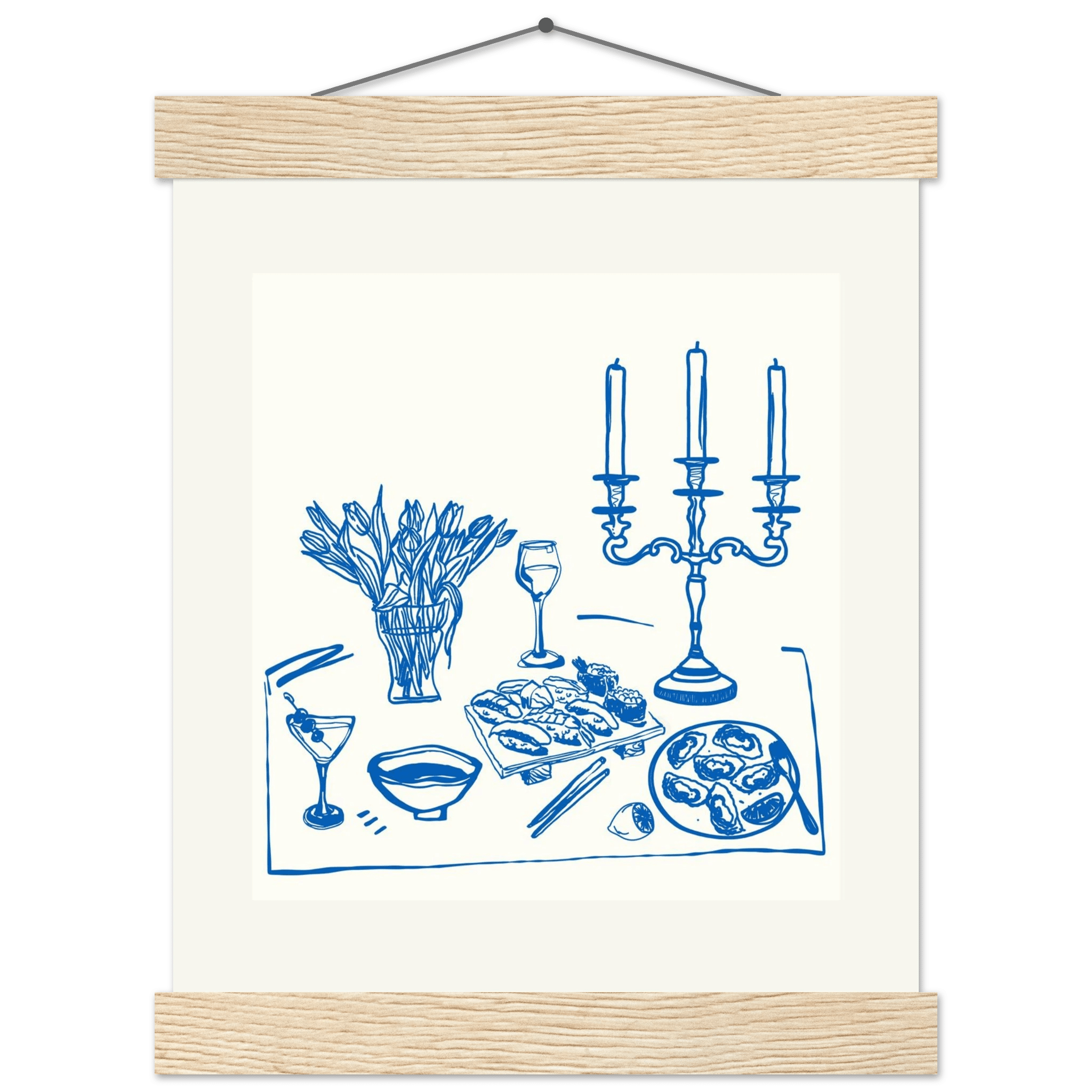 Fine Dining Table Print | Blue Line Art Kitchen Wall Art | Elegant Dining Room Poster - Evergreen Posters