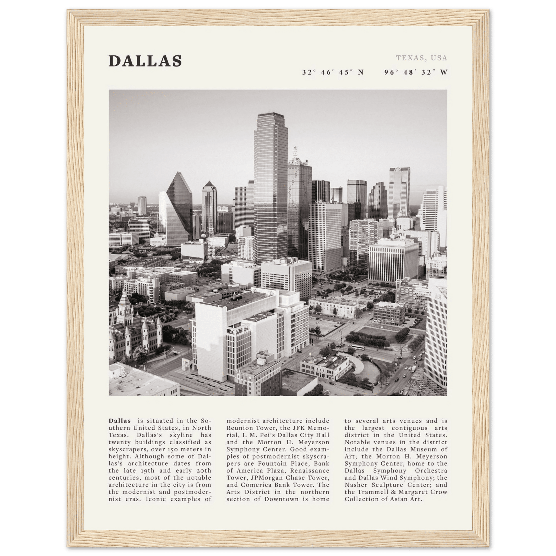 Dallas Poster | Black & White Texas Skyline Wall Art | City Travel Print Decor - Evergreen Posters