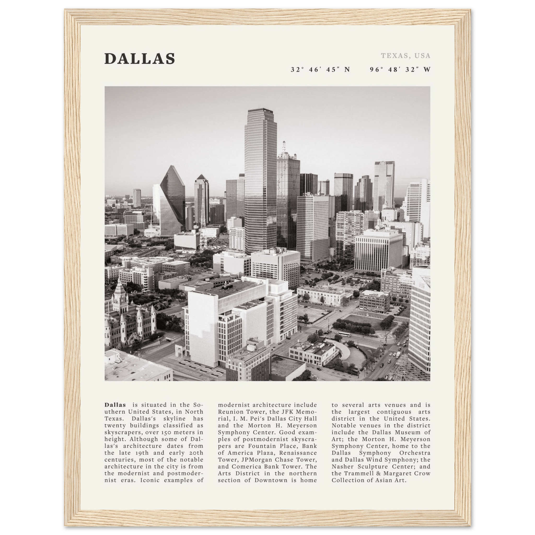 Dallas Poster | Black & White Texas Skyline Wall Art | City Travel Print Decor - Evergreen Posters