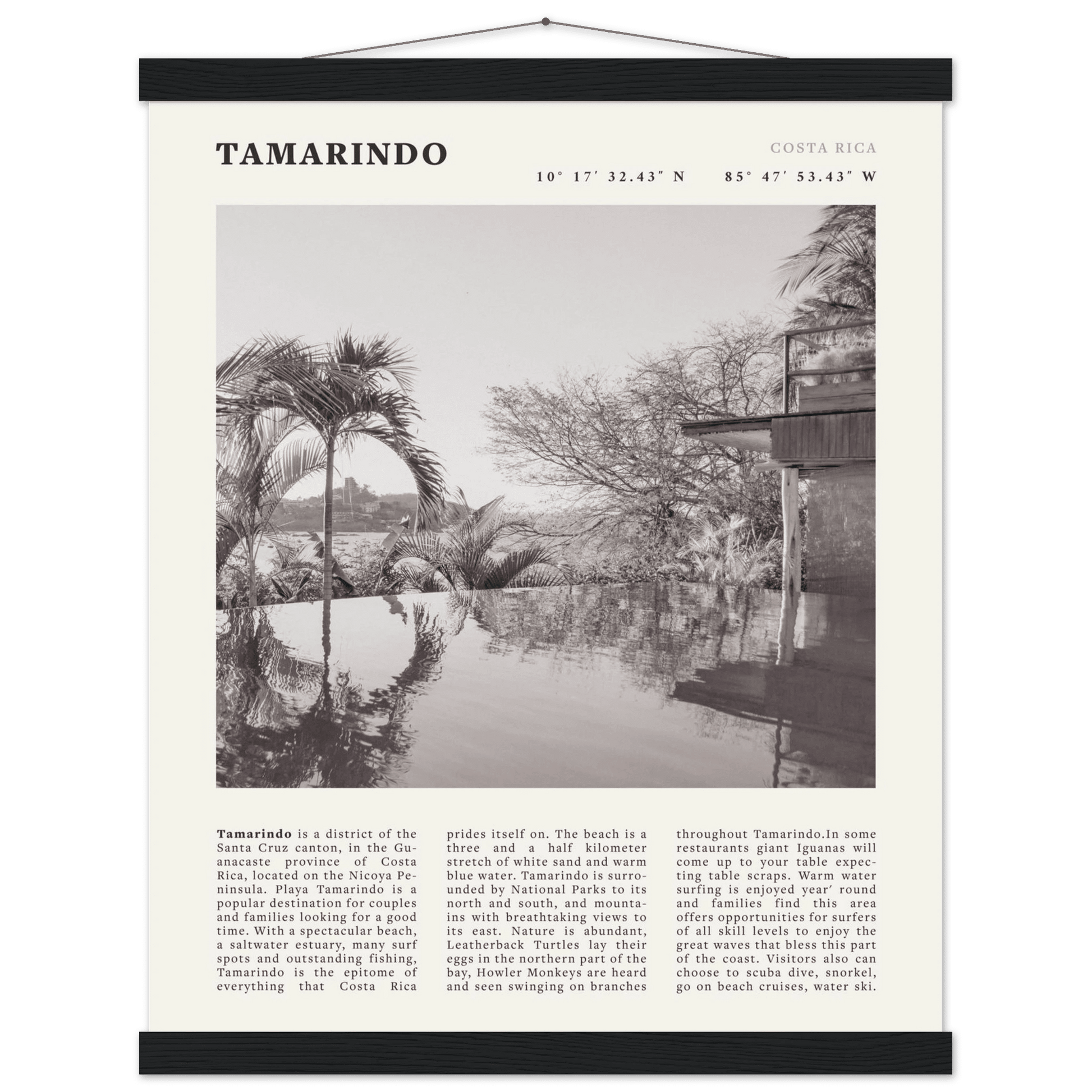 Tamarindo Poster | Black & White Costa Rica Beach Wall Art | Surf Travel Print - Evergreen Posters