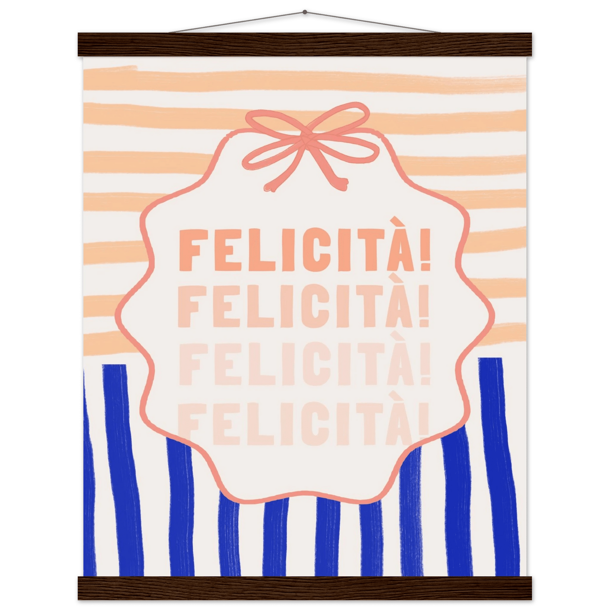 Felicità Italian Happiness Quote Print | Coquette Stripe Wall Art - Evergreen Posters