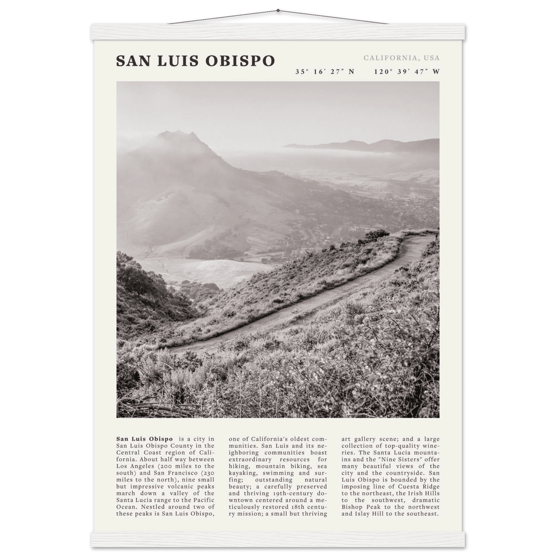 San Luis Obispo Poster | Black & White California Wall Art | SLO Travel Print - Evergreen Posters