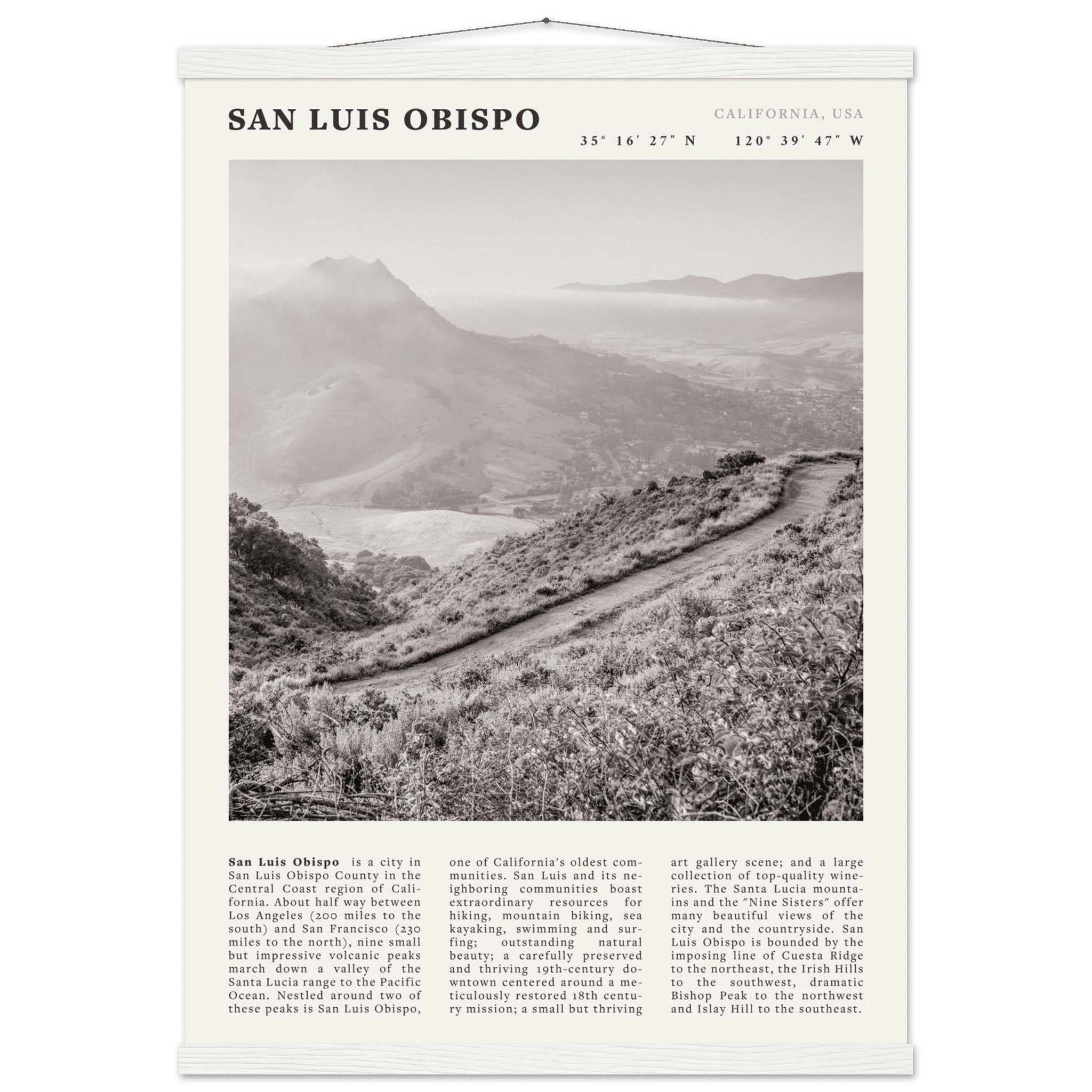 San Luis Obispo Poster | Black & White California Wall Art | SLO Travel Print - Evergreen Posters