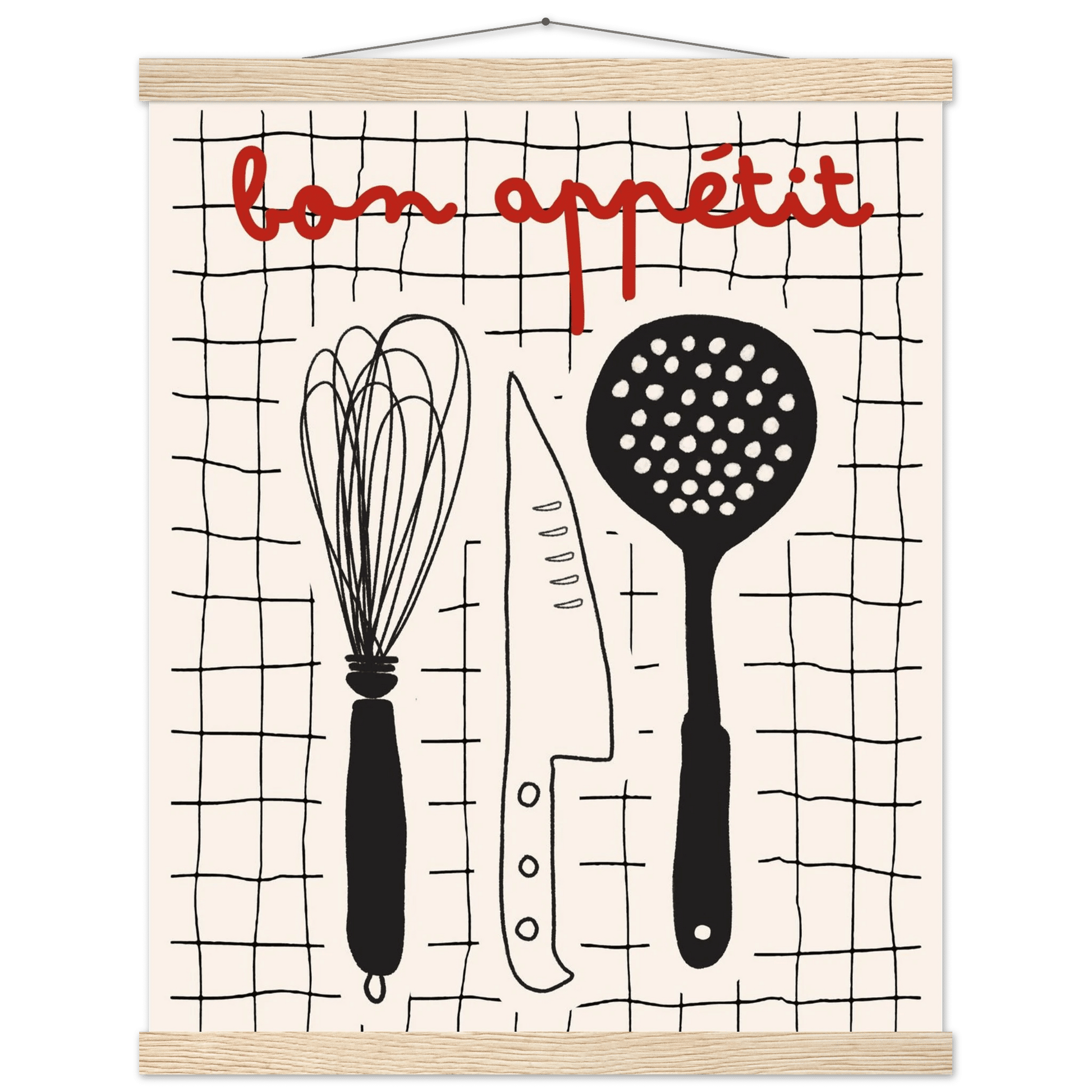 Bon Appétit French Kitchen Print | Bold Black Red Wall Art Poster - Evergreen Posters