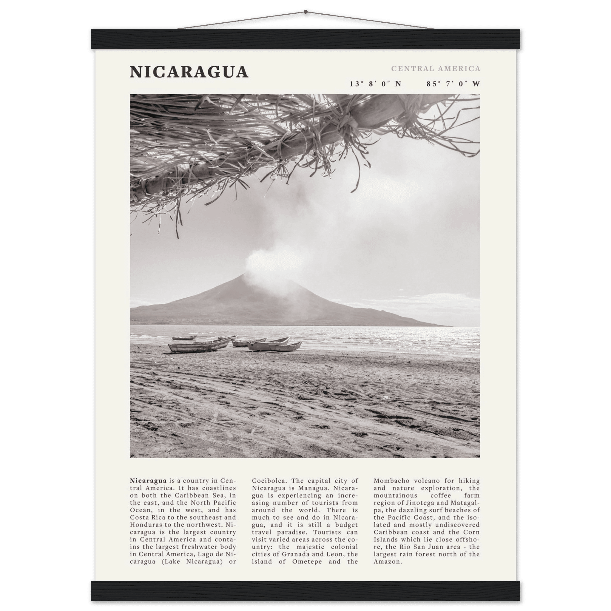Nicaragua Poster | Black & White Volcano Wall Art | Central America Travel Print - Evergreen Posters