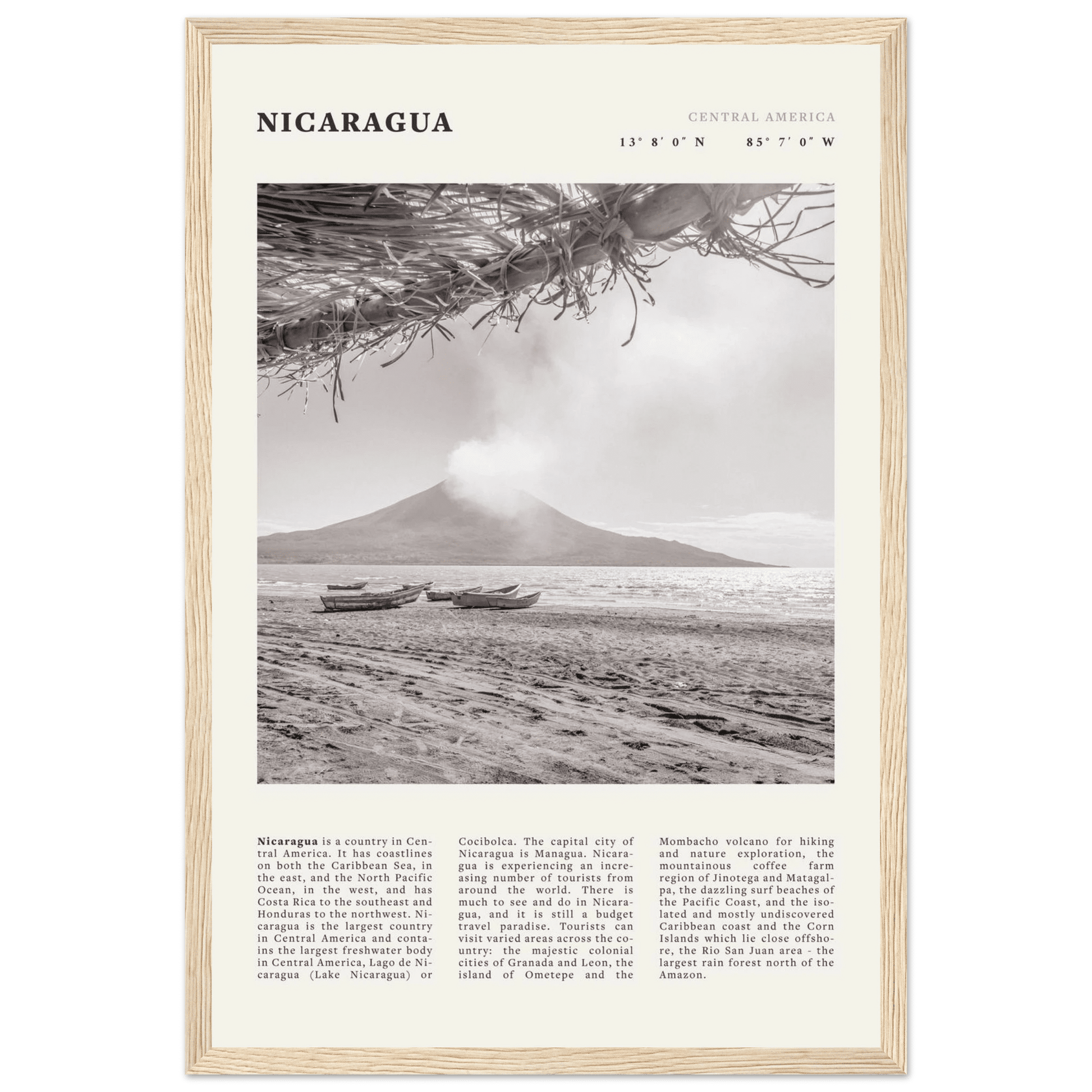 Nicaragua Poster | Black & White Volcano Wall Art | Central America Travel Print - Evergreen Posters