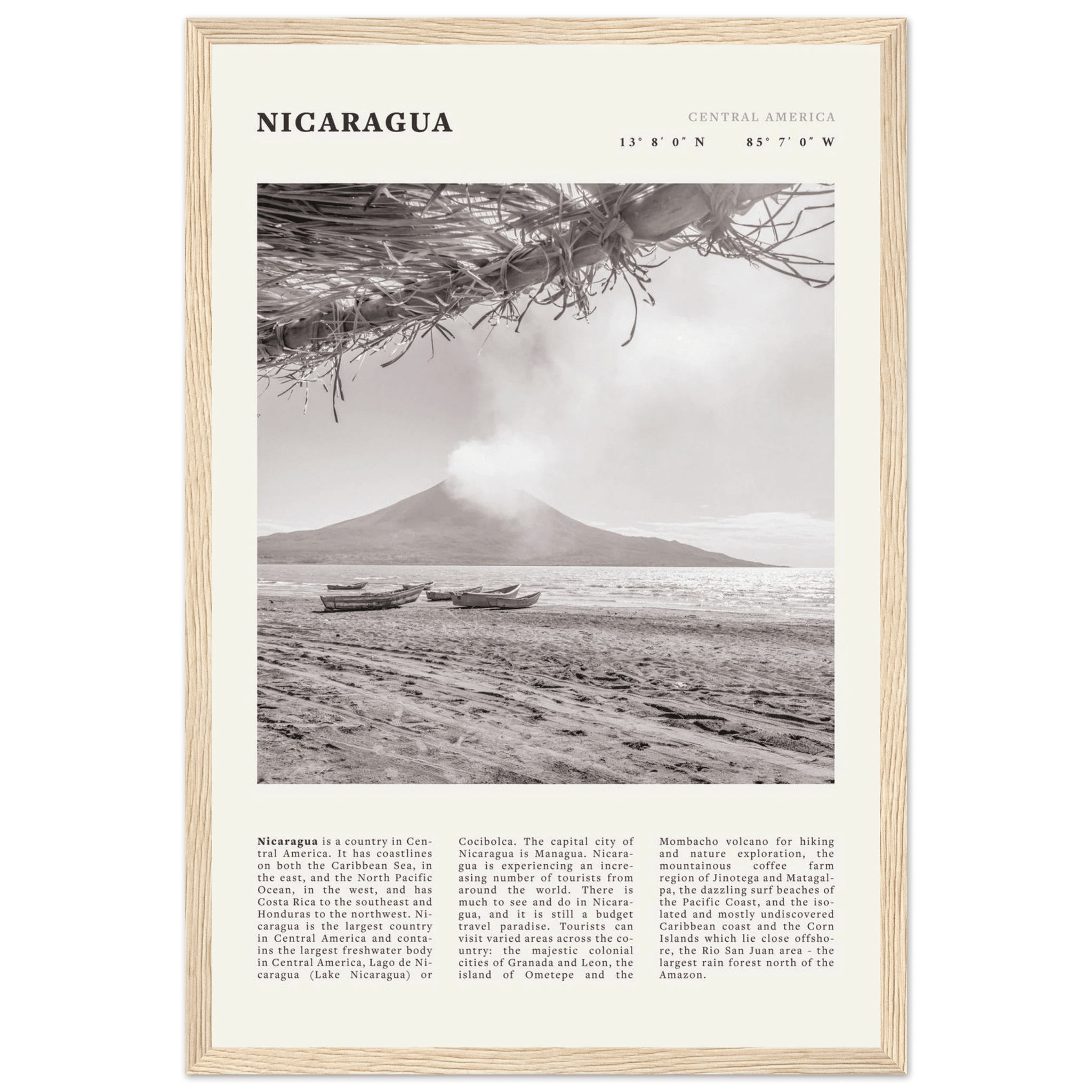 Nicaragua Poster | Black & White Volcano Wall Art | Central America Travel Print - Evergreen Posters