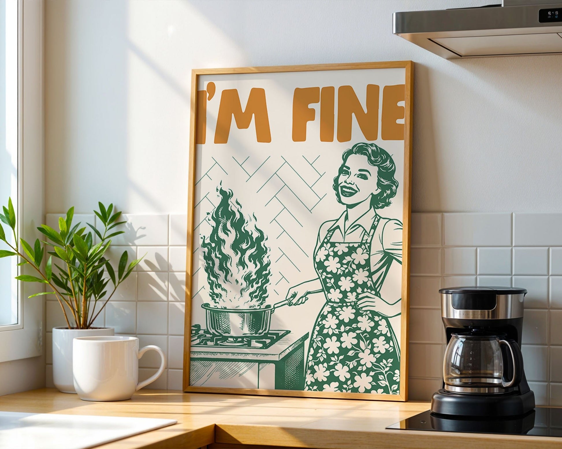 I'm Fine Poster – Funny Retro Kitchen Wall Art Print (Green Edition) - Evergreen Posters