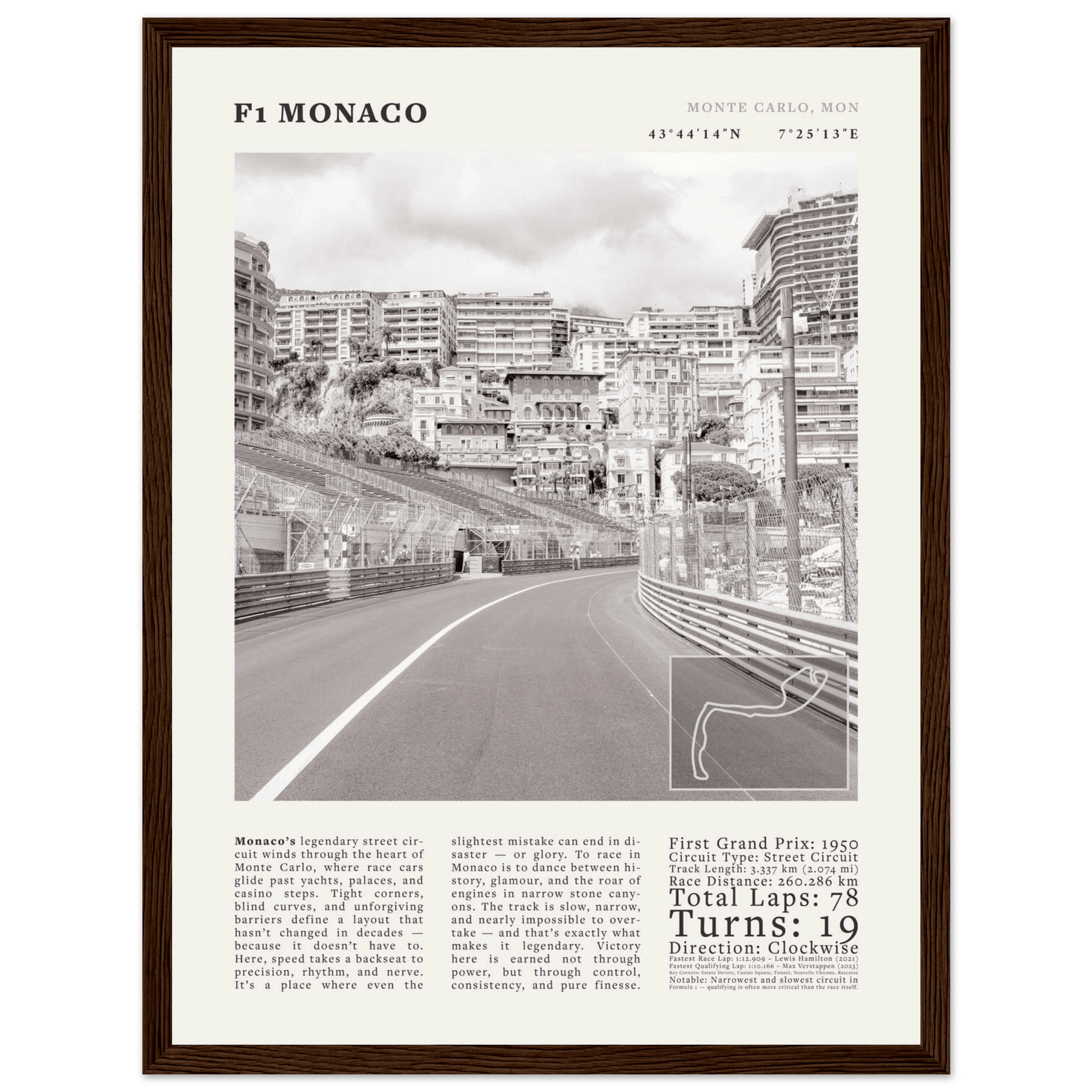 F1 Monaco Poster Black and White – Vintage Monte Carlo Street Circuit Print (Digital & Printed Options) - Evergreen Posters