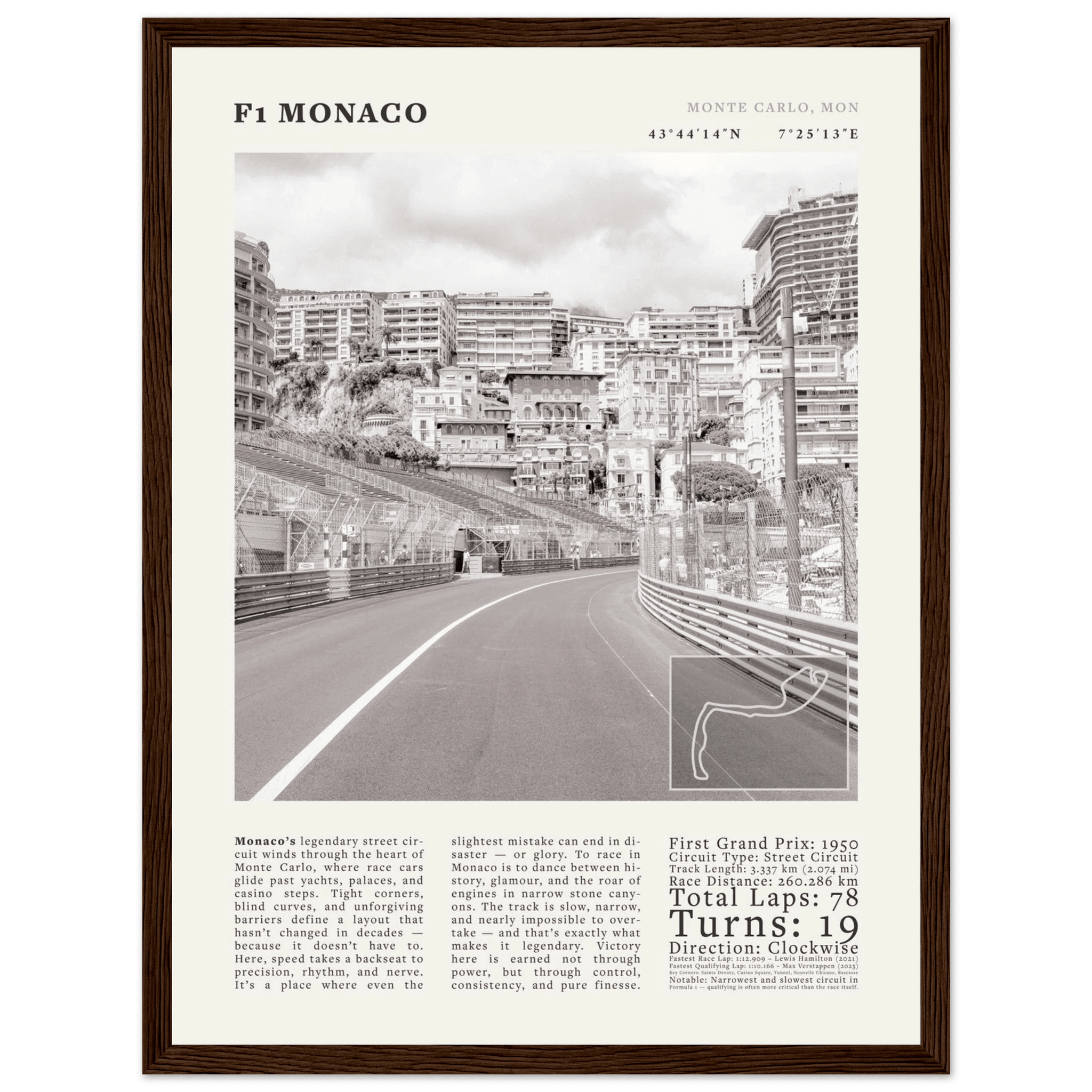F1 Monaco Poster Black and White – Vintage Monte Carlo Street Circuit Print (Digital & Printed Options) - Evergreen Posters