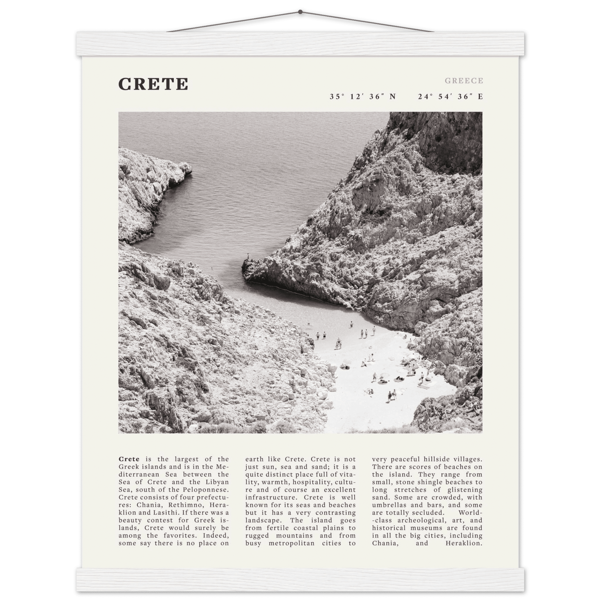Crete Poster | Black & White Greece Beach Wall Art | Mediterranean Travel Print - Evergreen Posters
