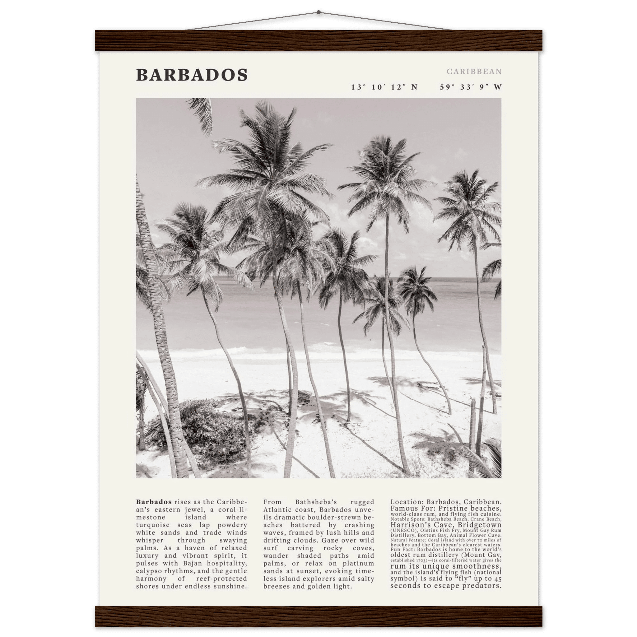 Barbados Poster Black and White – Vintage Caribbean Palm Beach Print (Digital & Printed Options) - Evergreen Posters