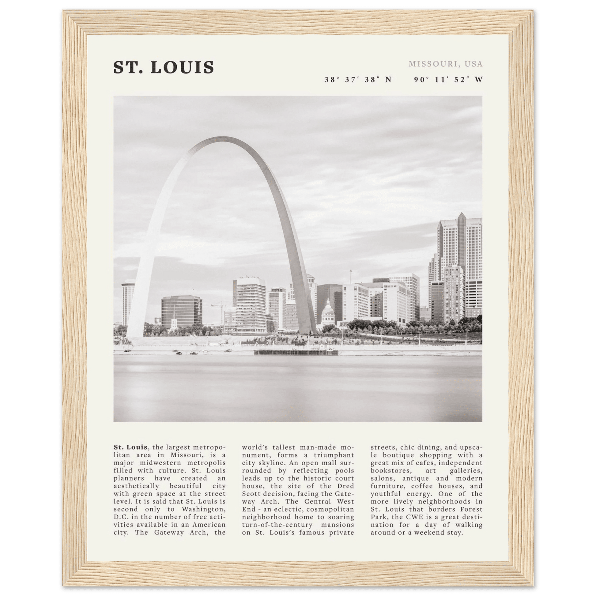 St. Louis Poster | Black & White Gateway Arch Wall Art | Missouri Travel Print - Evergreen Posters