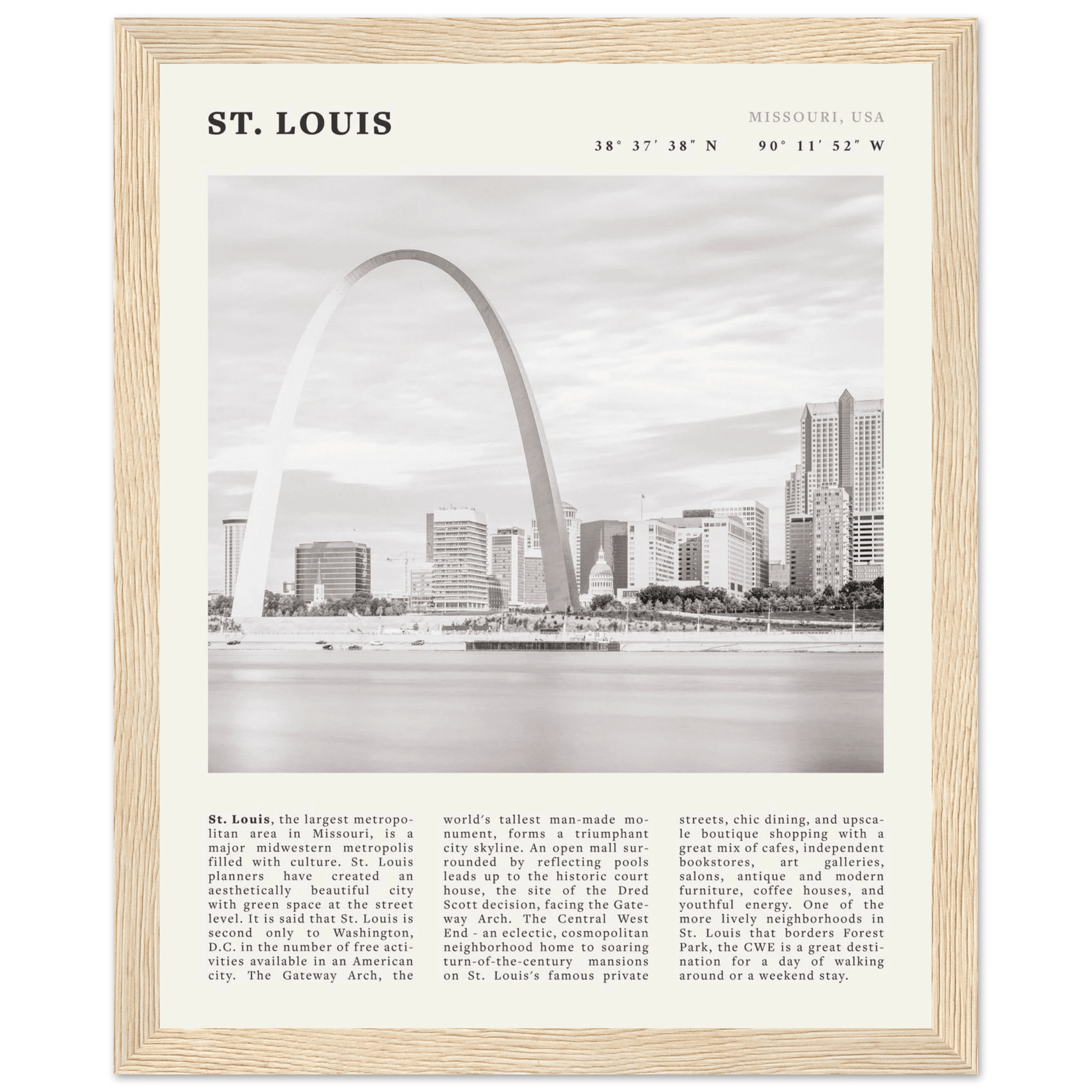 St. Louis Poster | Black & White Gateway Arch Wall Art | Missouri Travel Print - Evergreen Posters