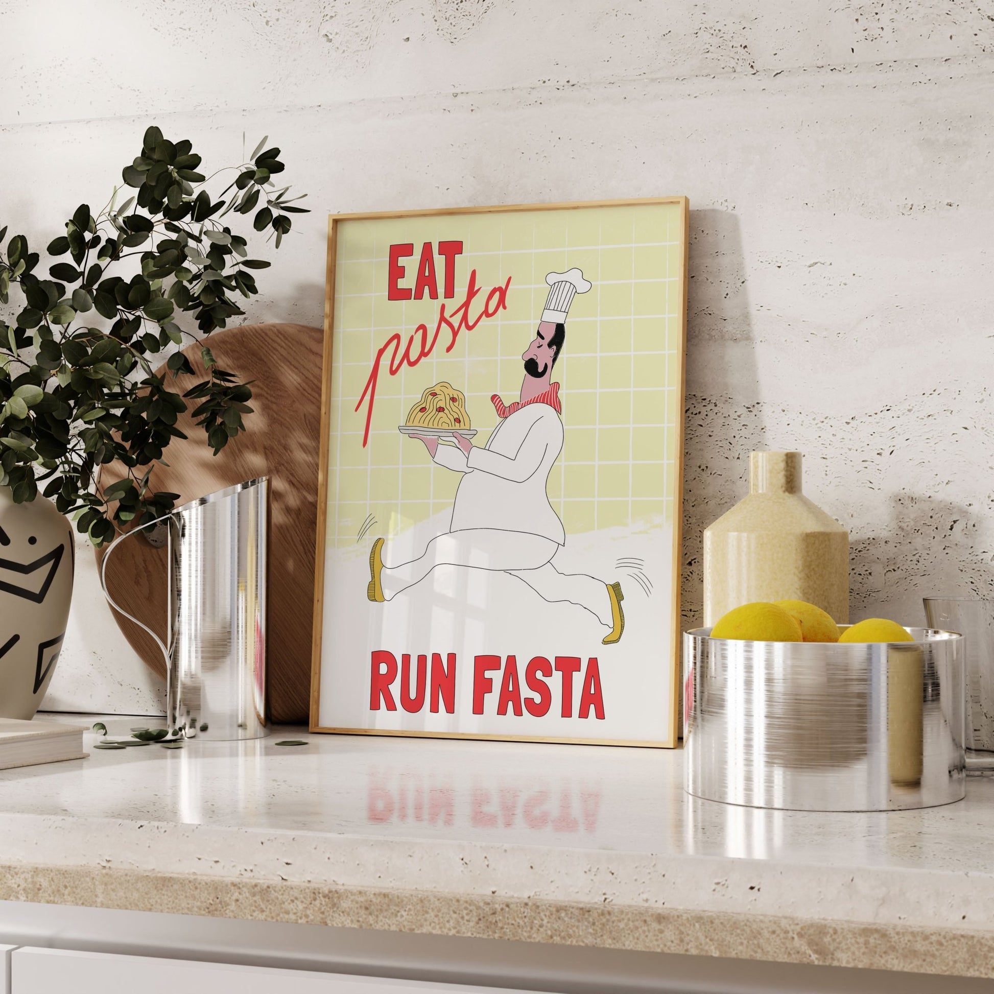 Eat Pasta Run Fasta Poster – Playful Kitchen Wall Art Print (Digital & Printed Options) - Evergreen Posters