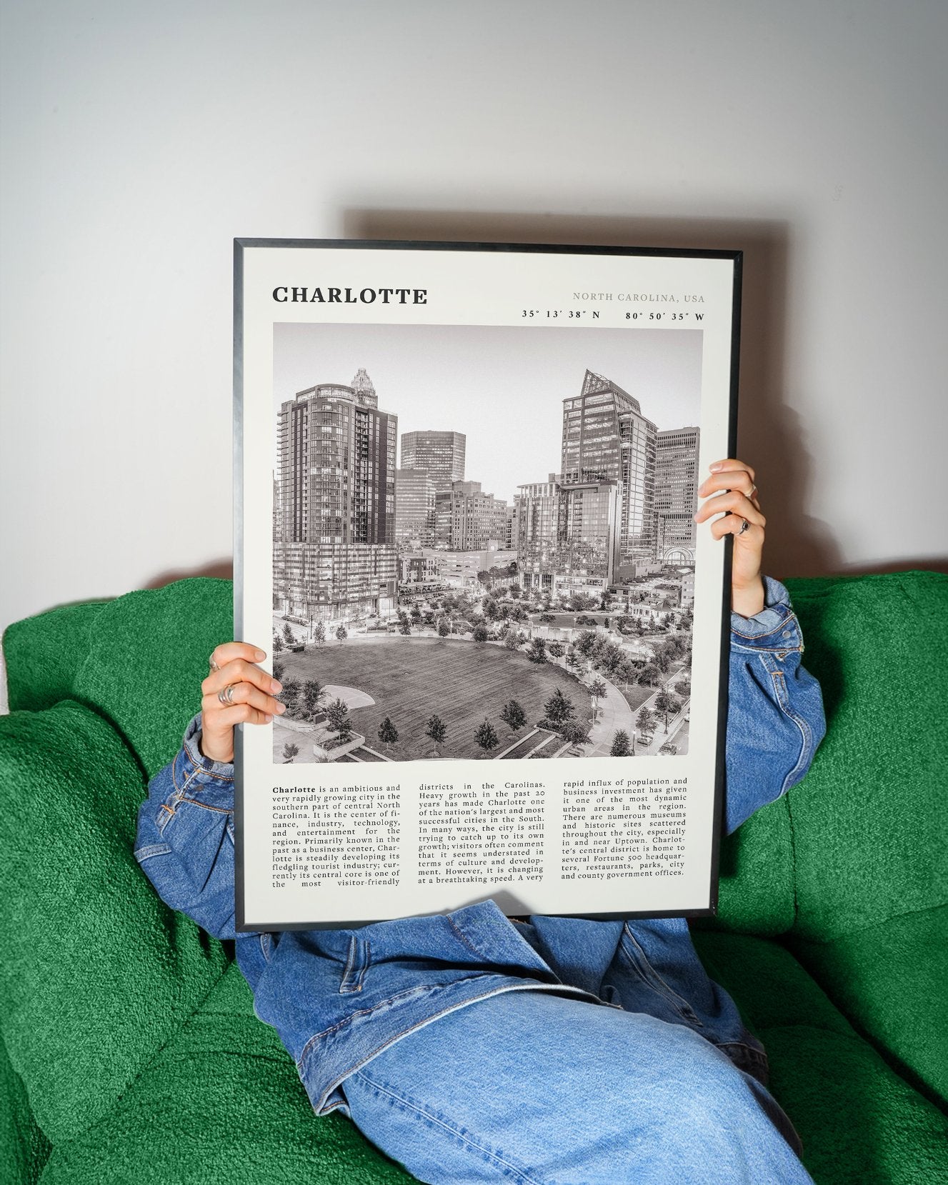 Charlotte Poster | Black & White North Carolina Skyline Wall Art | NC Travel Print - Evergreen Posters