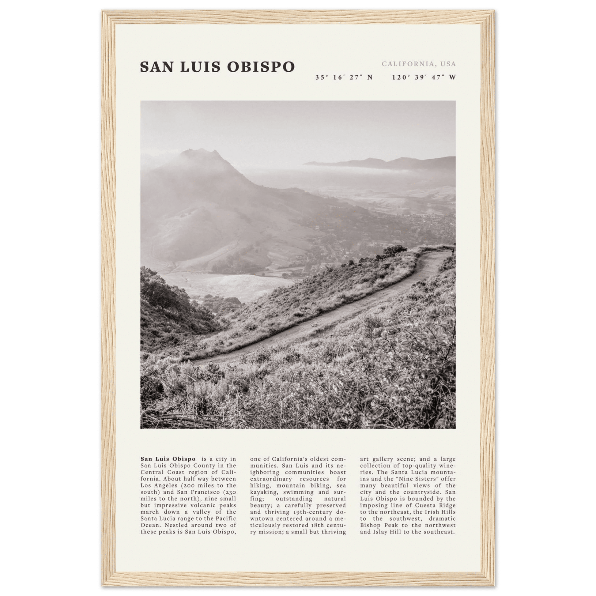 San Luis Obispo Poster | Black & White California Wall Art | SLO Travel Print - Evergreen Posters