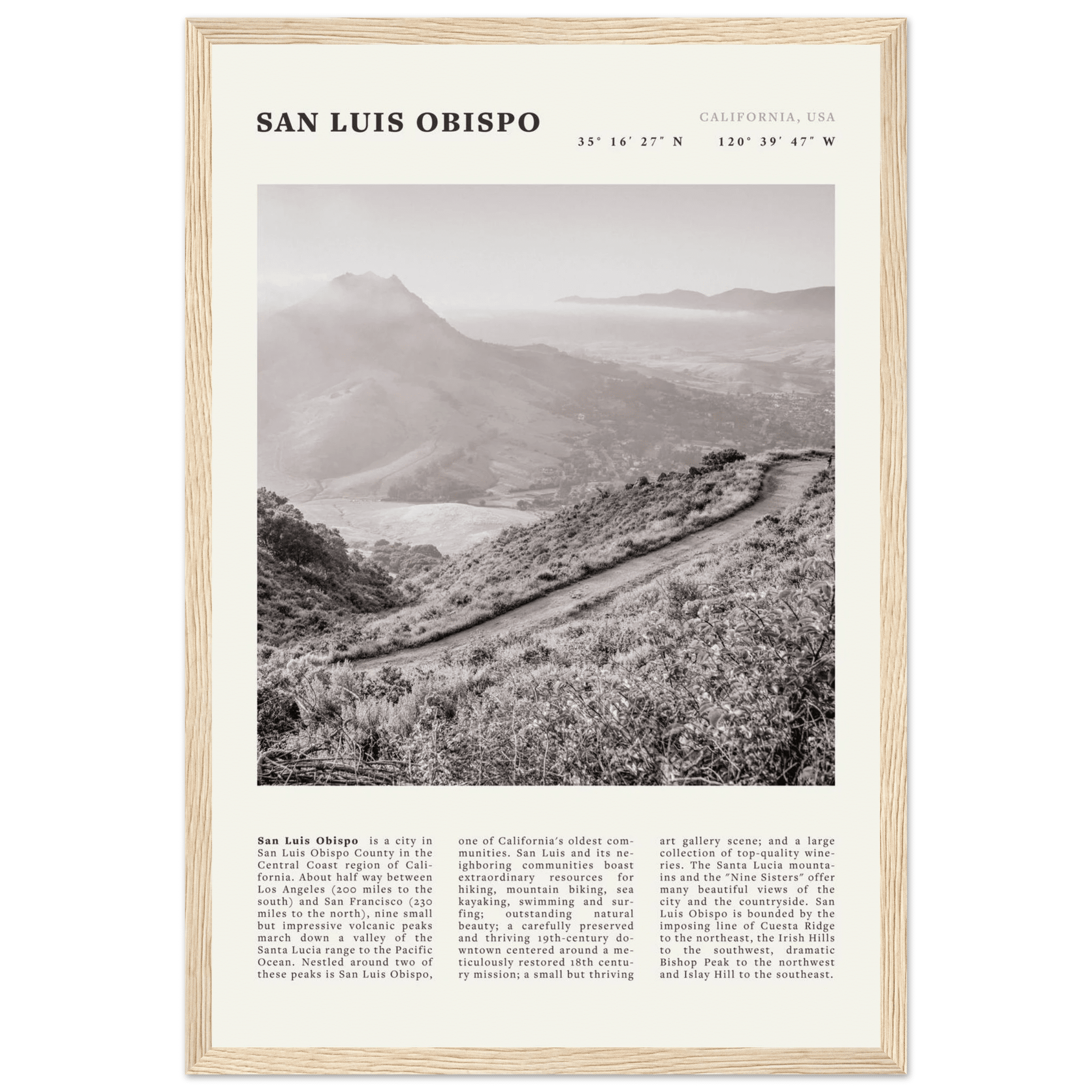 San Luis Obispo Poster | Black & White California Wall Art | SLO Travel Print - Evergreen Posters