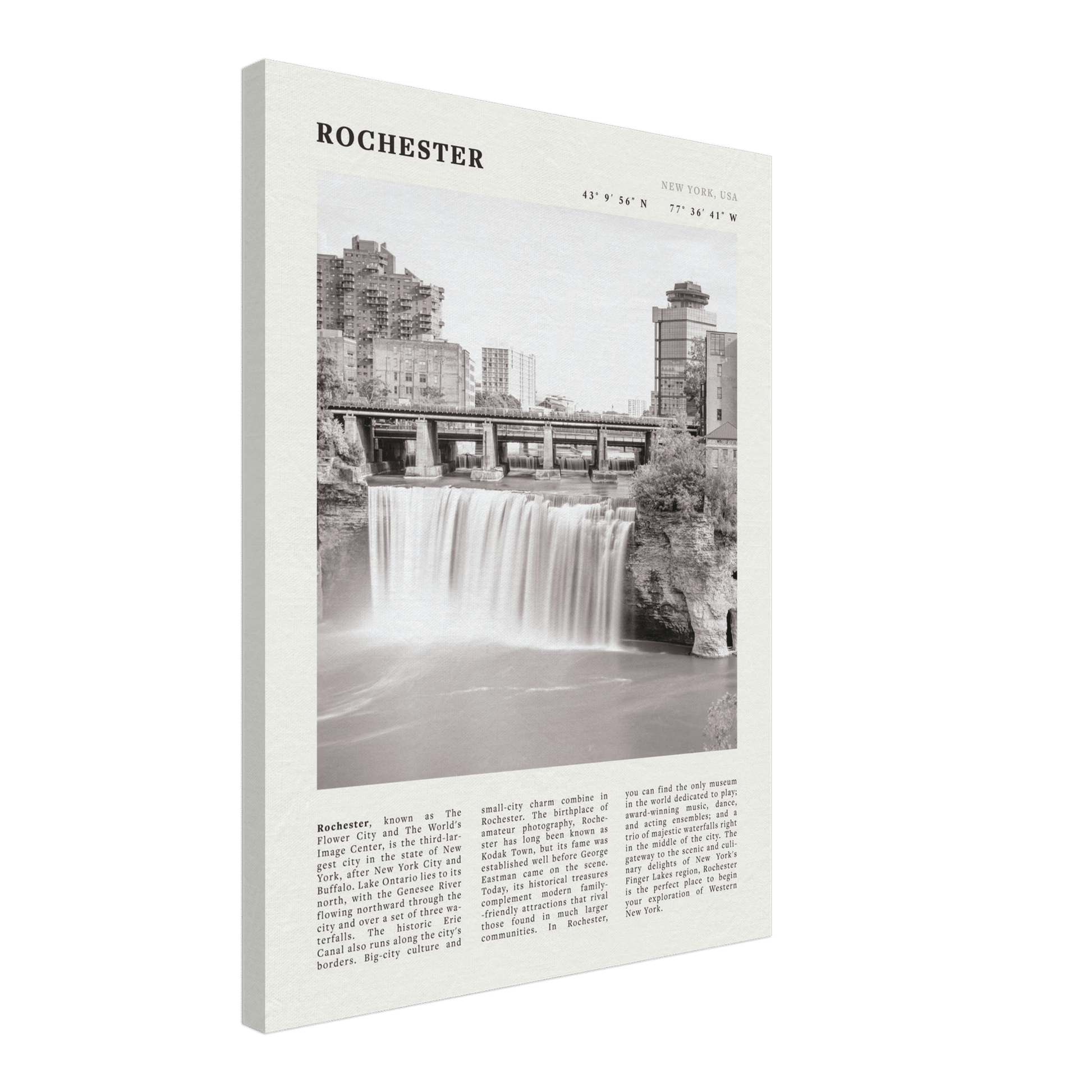 Rochester Poster | Black & White High Falls Wall Art | New York Travel Print - Evergreen Posters