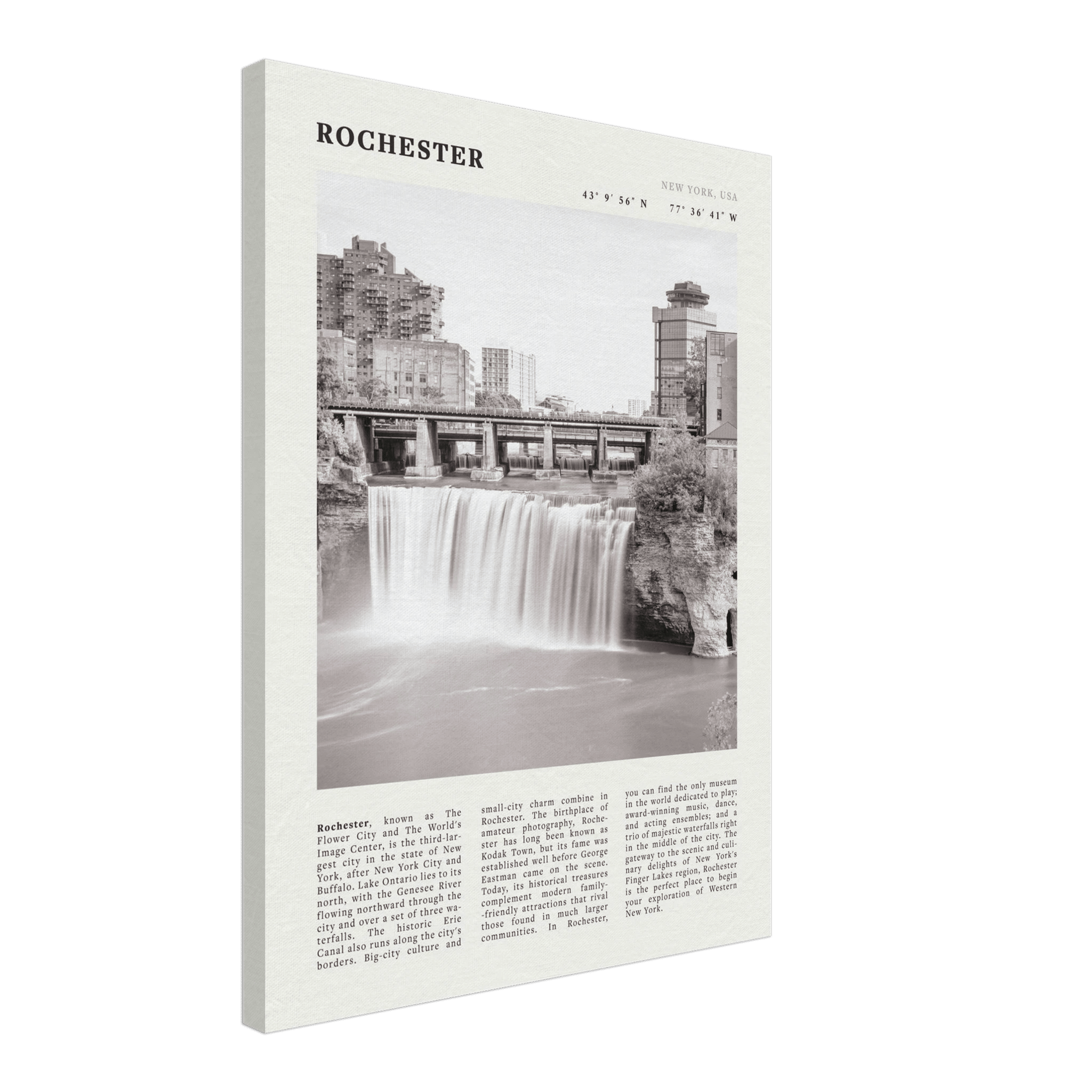 Rochester Poster | Black & White High Falls Wall Art | New York Travel Print - Evergreen Posters